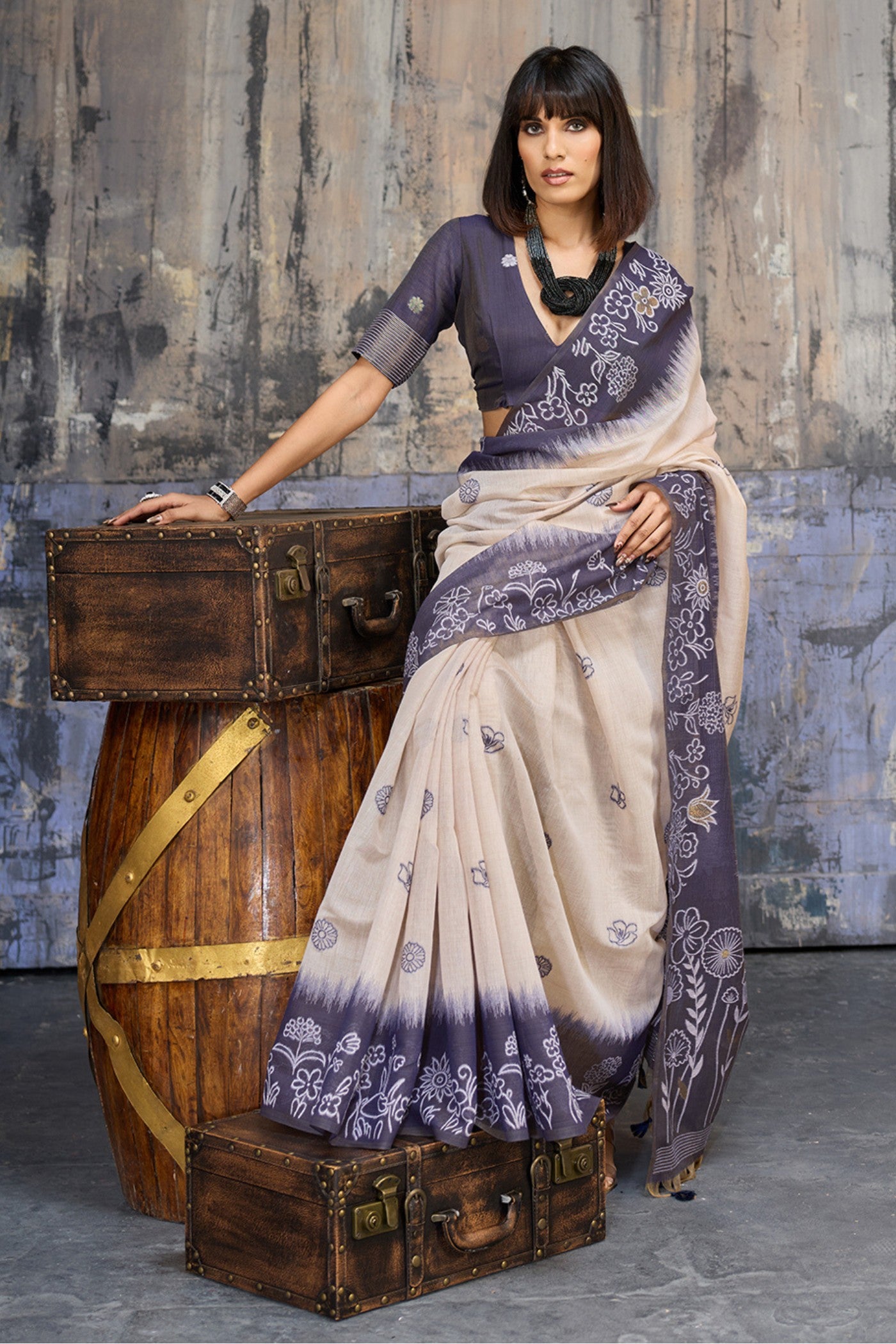 Buy MySilkLove Sapphire Sky Blue Handloom Munga Cotton Saree Online