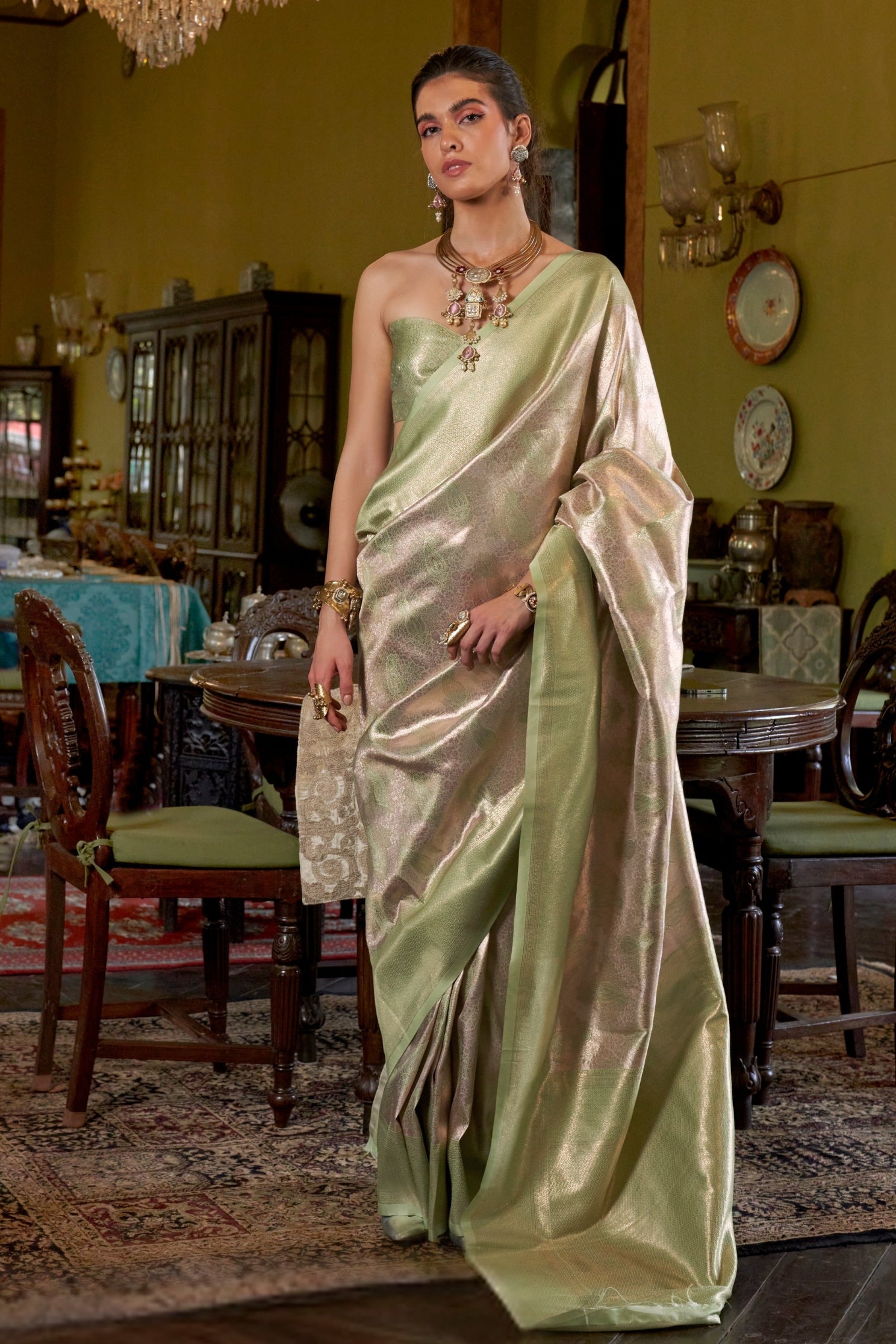 Buy MySilkLove Bavarian Cream Handloom Kanjivaram Saree Online