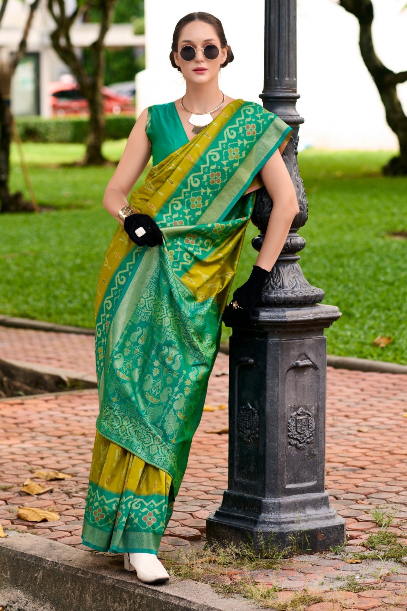 Buy MySilkLove Alpine Green Woven Banarasi Soft Silk Saree Online