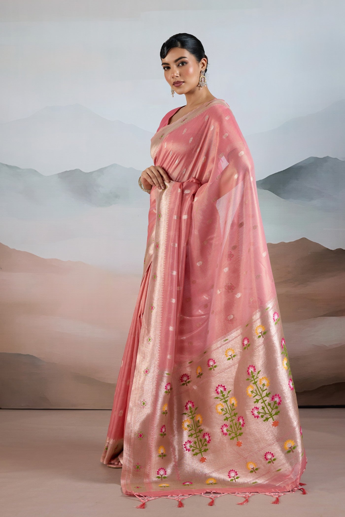 Buy MySilkLove Rosewater Pink Zari Woven Tissue Paithani Saree Online