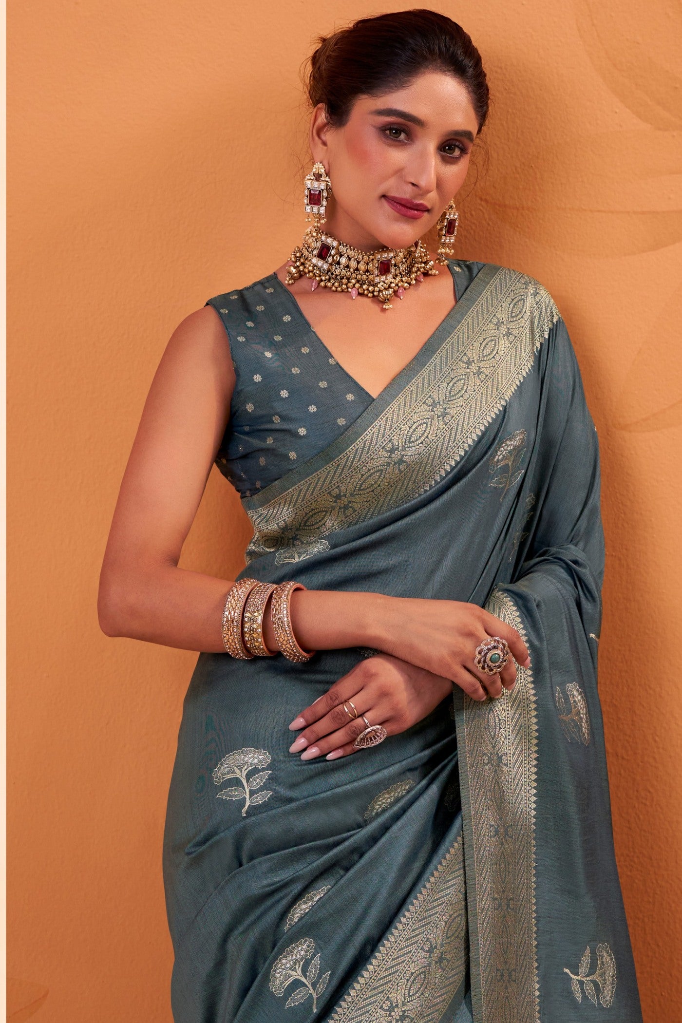 MySilkLove Phthalo Green Tussar Handloom Silk Saree