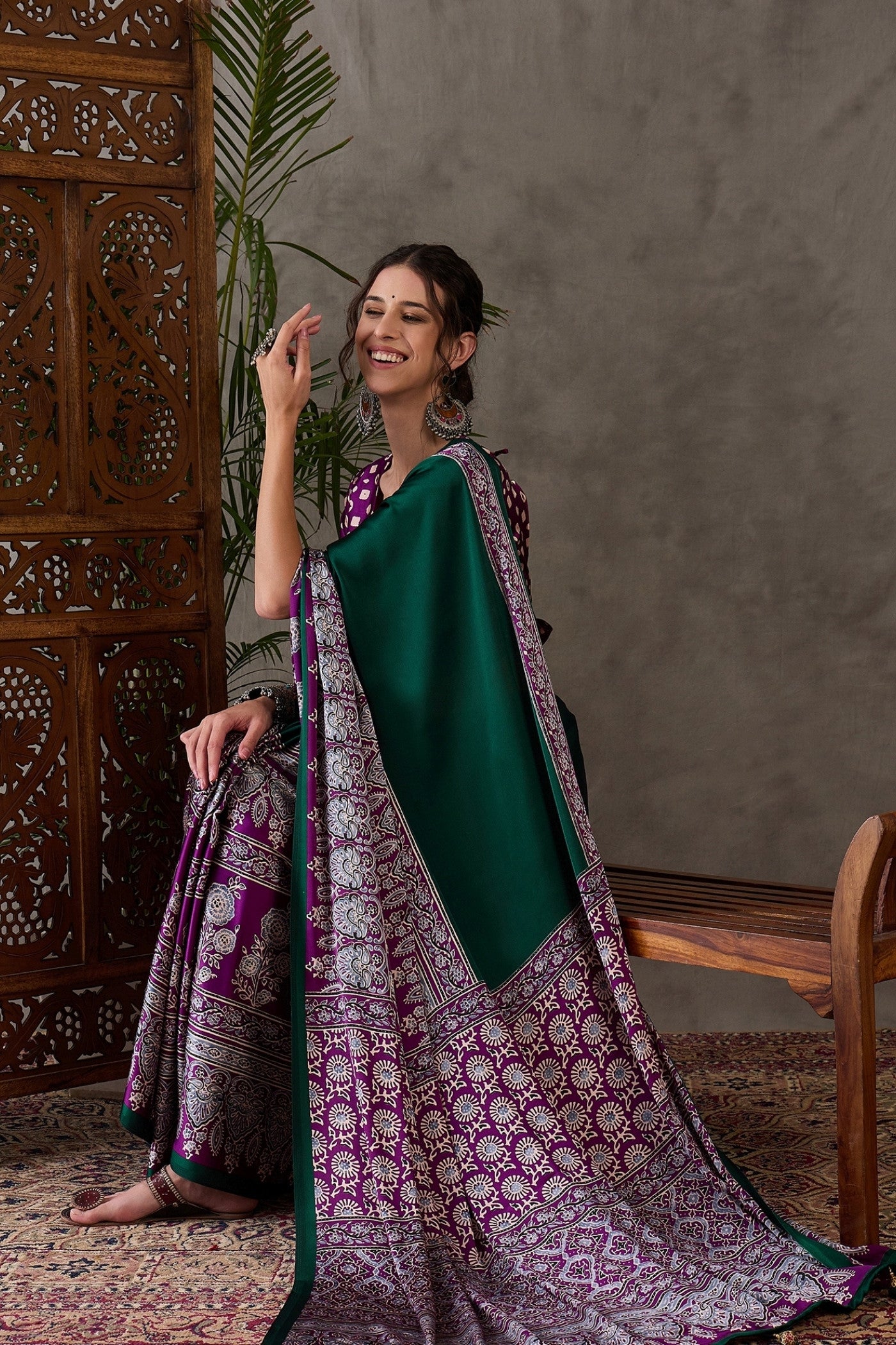 Buy MySilkLove Bottle Green Printed Satin Gaji Silk Saree Online