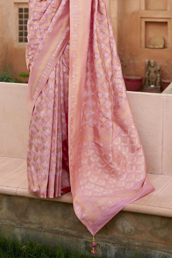 Buy MySilkLove Shimmer Pink Woven Banarasi Saree Online