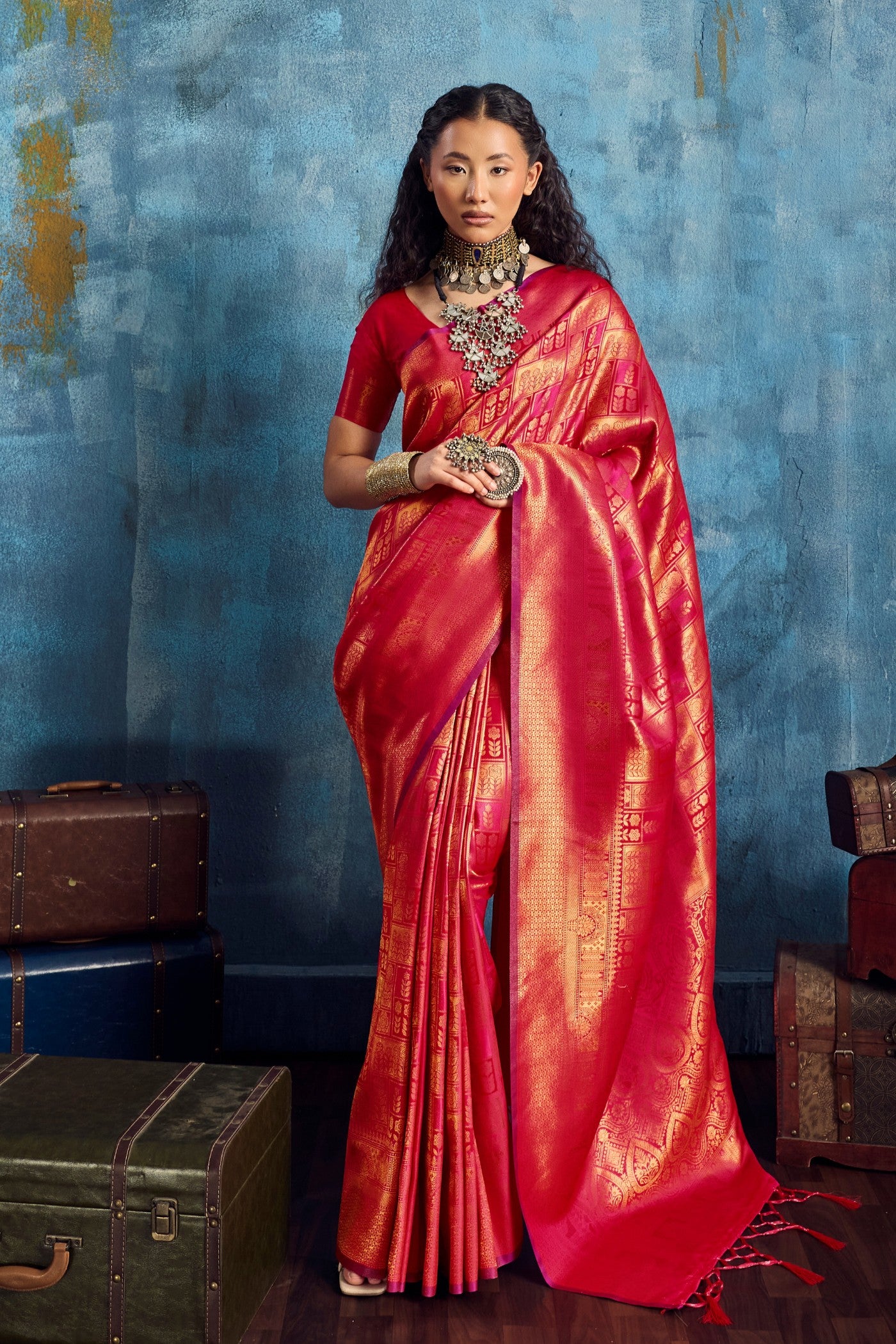 Buy MySilkLove Ruby Red Kanjivaram Handloom Saree Online