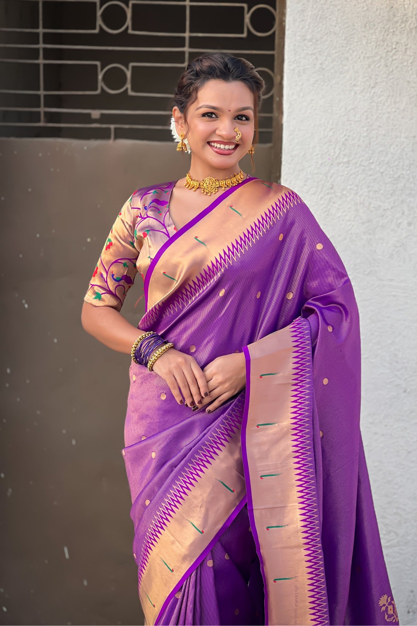 Buy MySilkLove Grape Purple Woven Tissue Paithani Saree Online