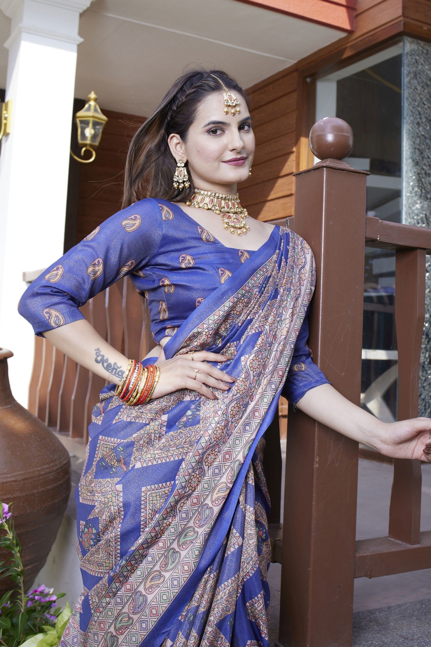 MySilkLove Piction Blue Banarasi Digital Printed Saree
