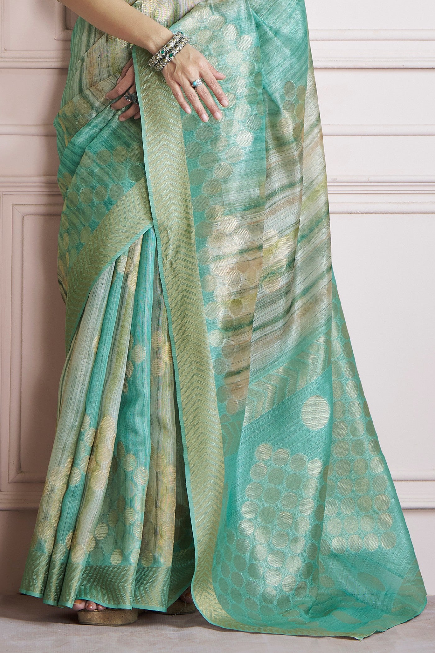 Buy MySilkLove Deep Sea Green Handloom Khadi Silk Saree Online