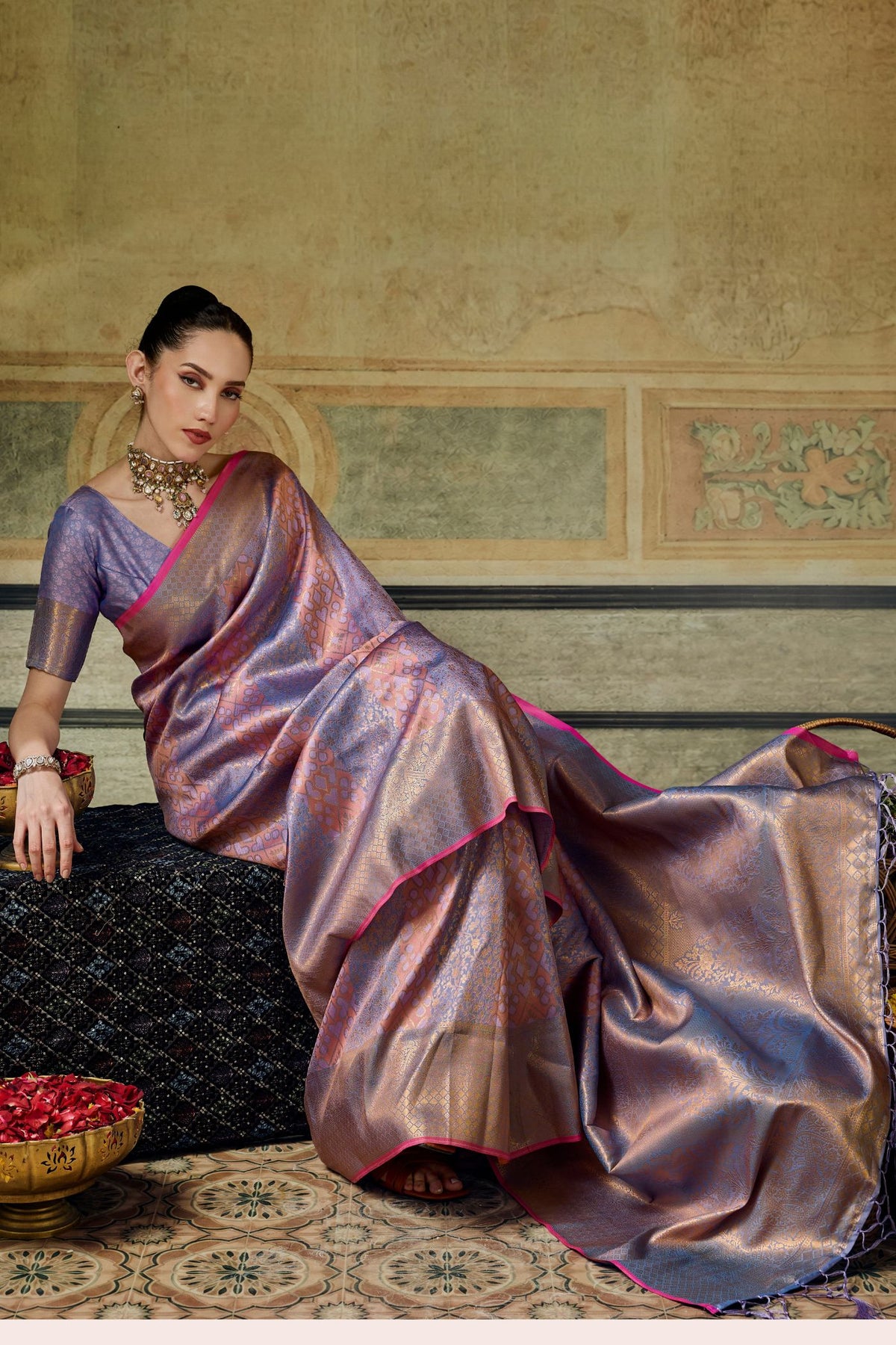 Buy MySilkLove Grape Purple Kanjivaram Handloom Saree Online