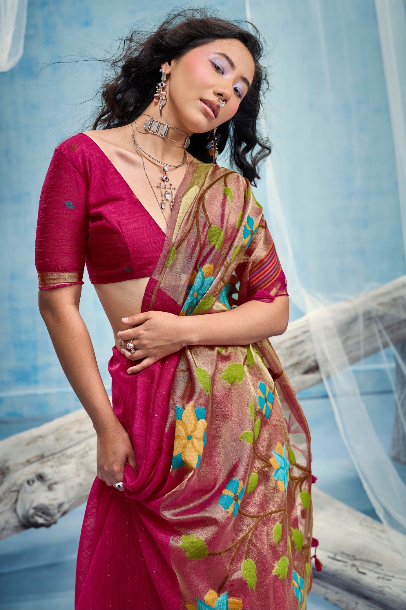 Buy MySilkLove French Maroon Munga Handloom Tissue Pallu Saree Online