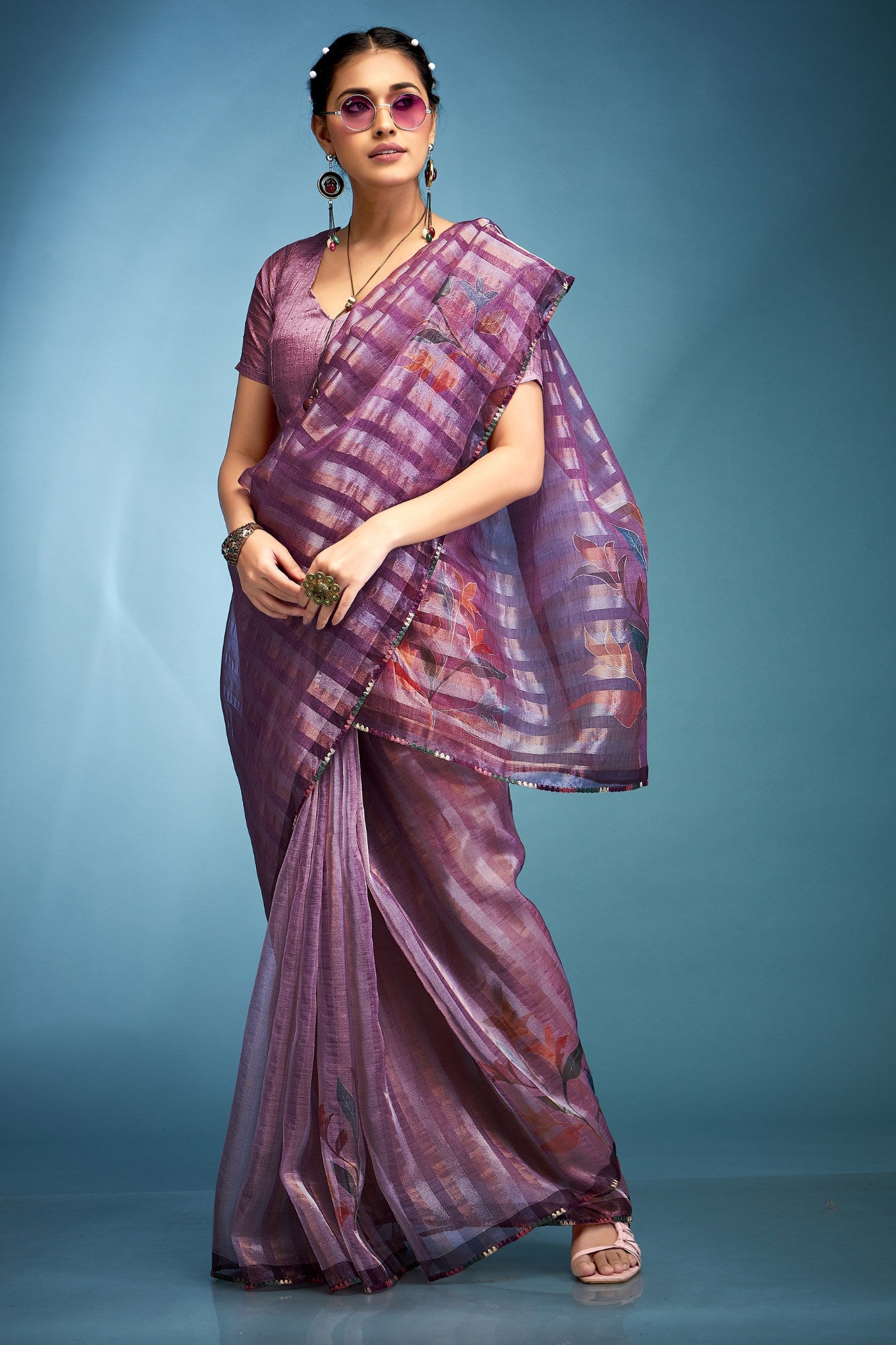 Buy MySilkLove Congo Purple Printed Tissue Saree Online