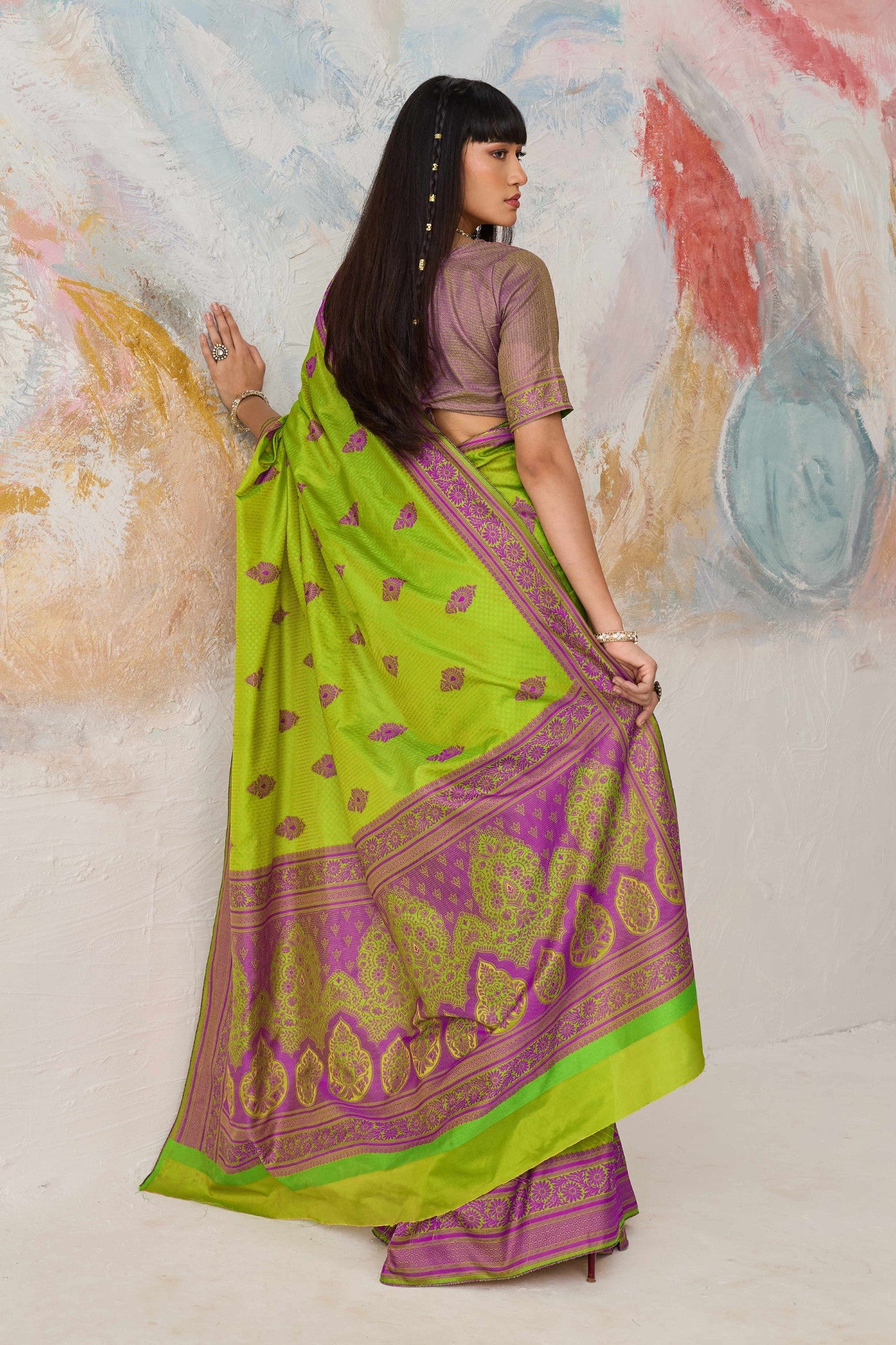 Buy MySilkLove Matcha Green Woven Tanchoi Kanjivaram Saree Online