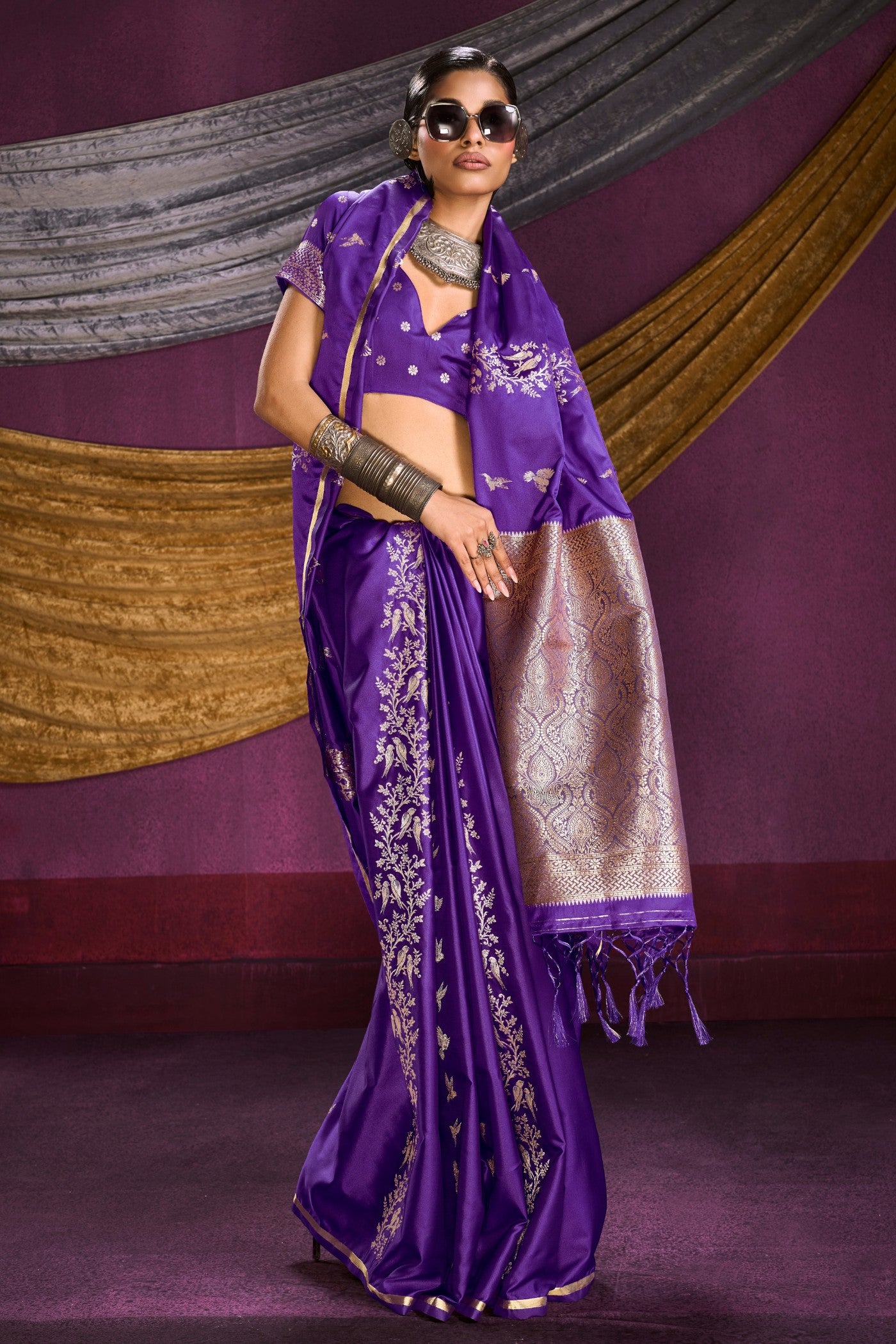 Buy MySilkLove Raisin Purple Handloom Satin Silk Saree Online