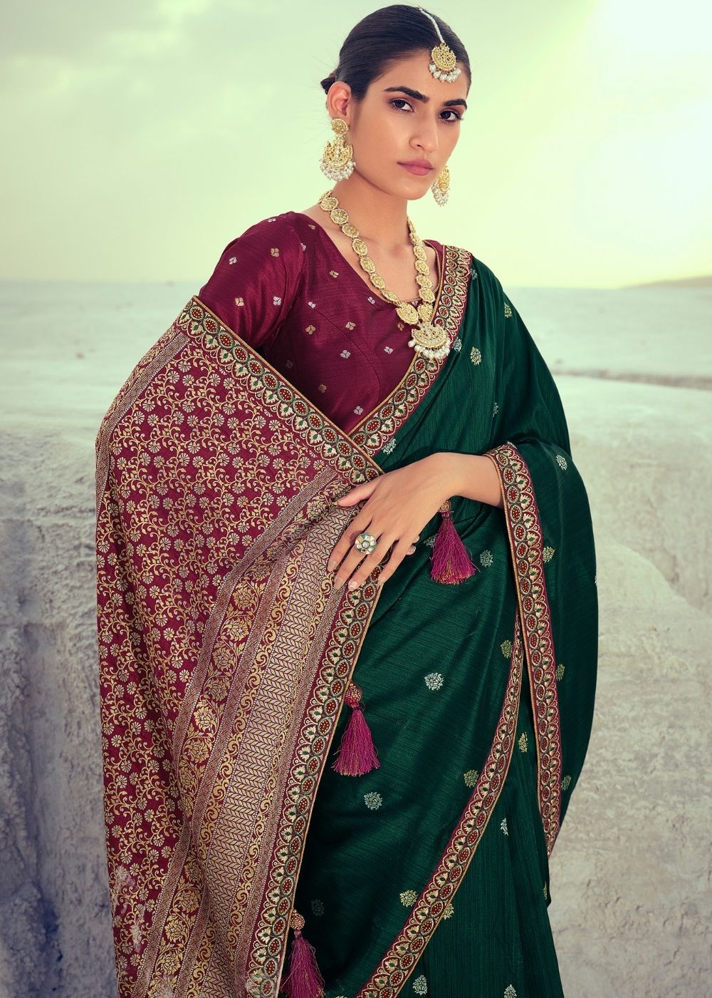 Buy MySilkLove Gable Green Woven Banarasi Saree Online