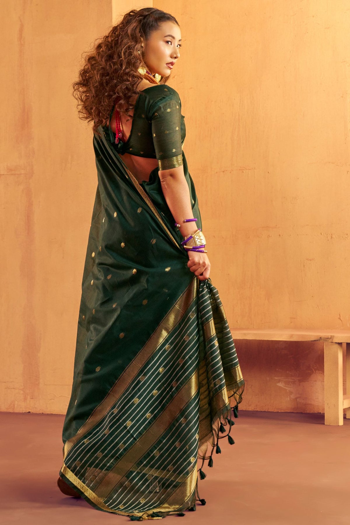 Buy MySilkLove Dark Green Banarasi Handloom Silk Saree Online