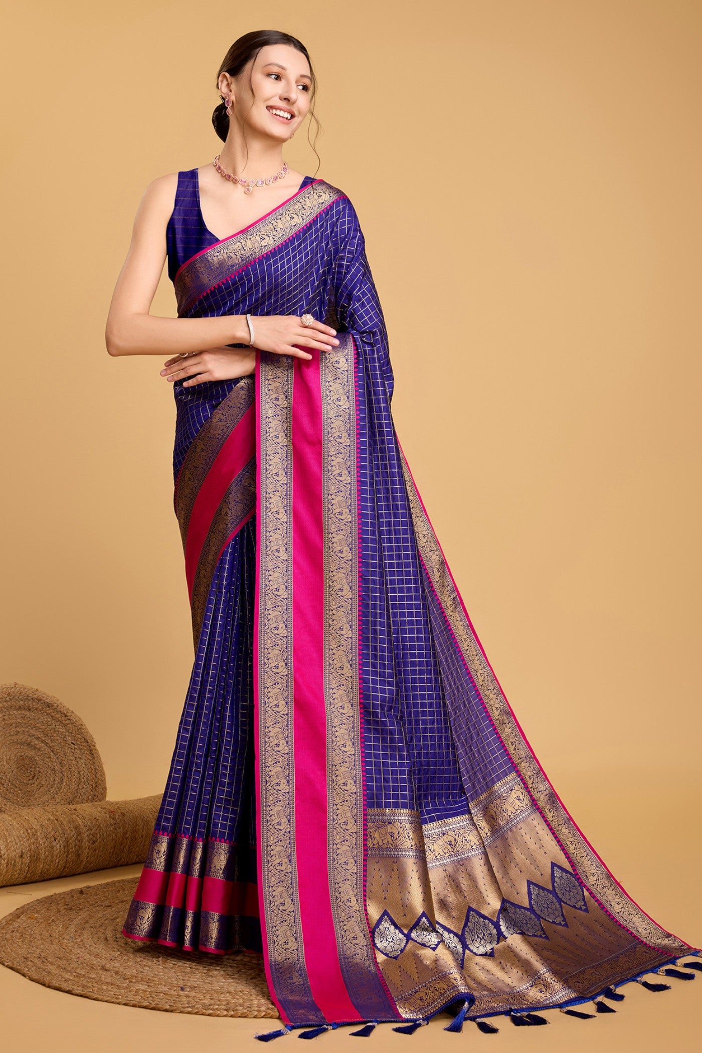 Buy MySilkLove Dark Blue Zari Woven Banarasi Saree Online
