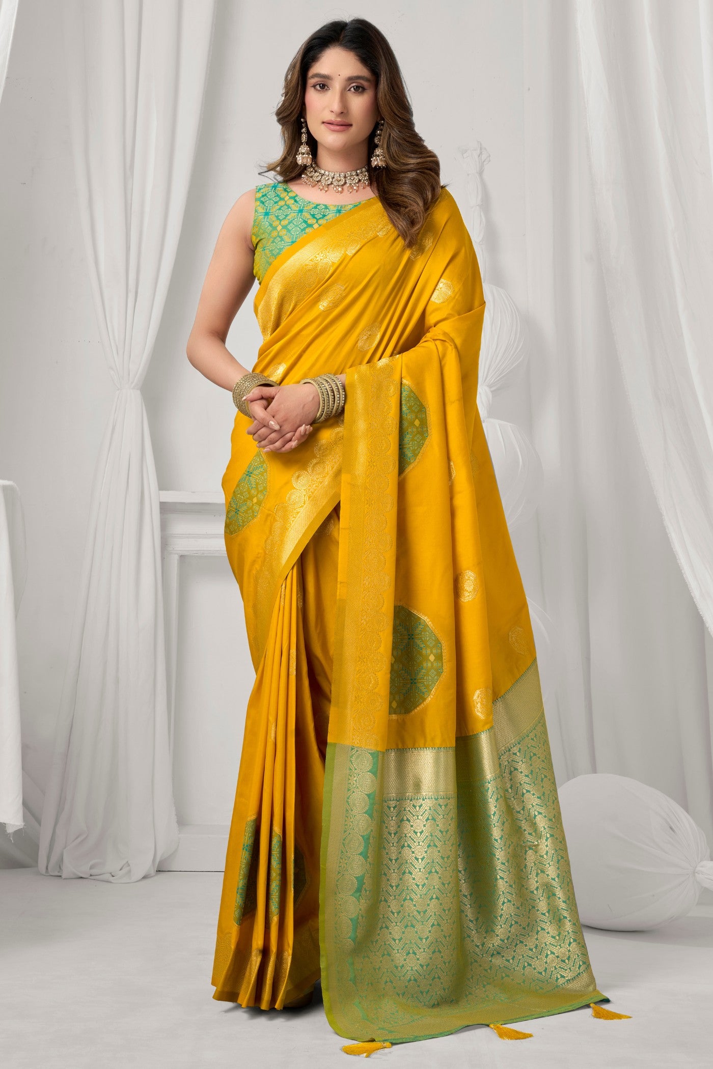 Buy MySilkLove Sunny Yellow Woven Banarasi Soft Silk Saree Online