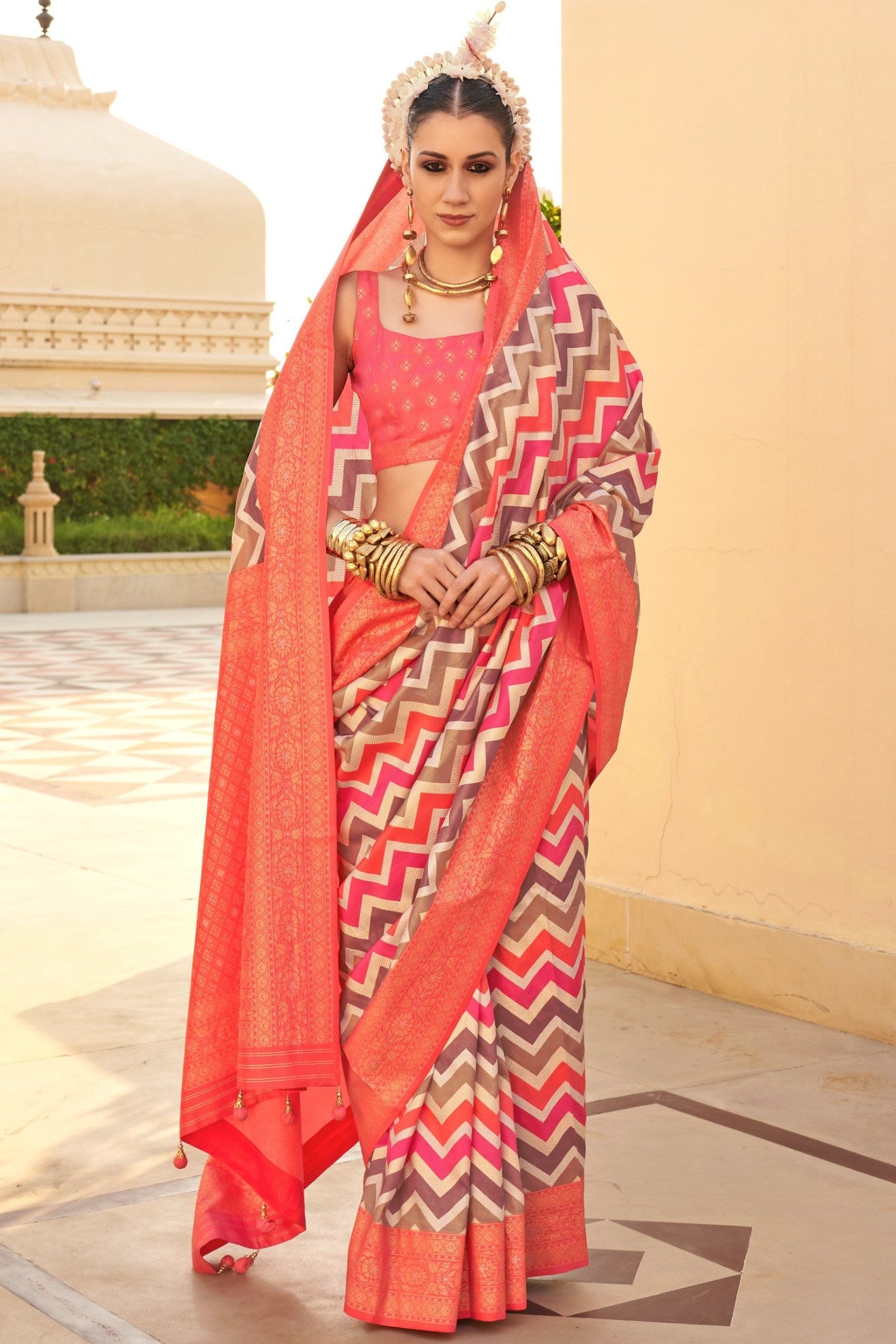 MySilkLove Pink Sherbert Woven Patola Printed Silk Saree