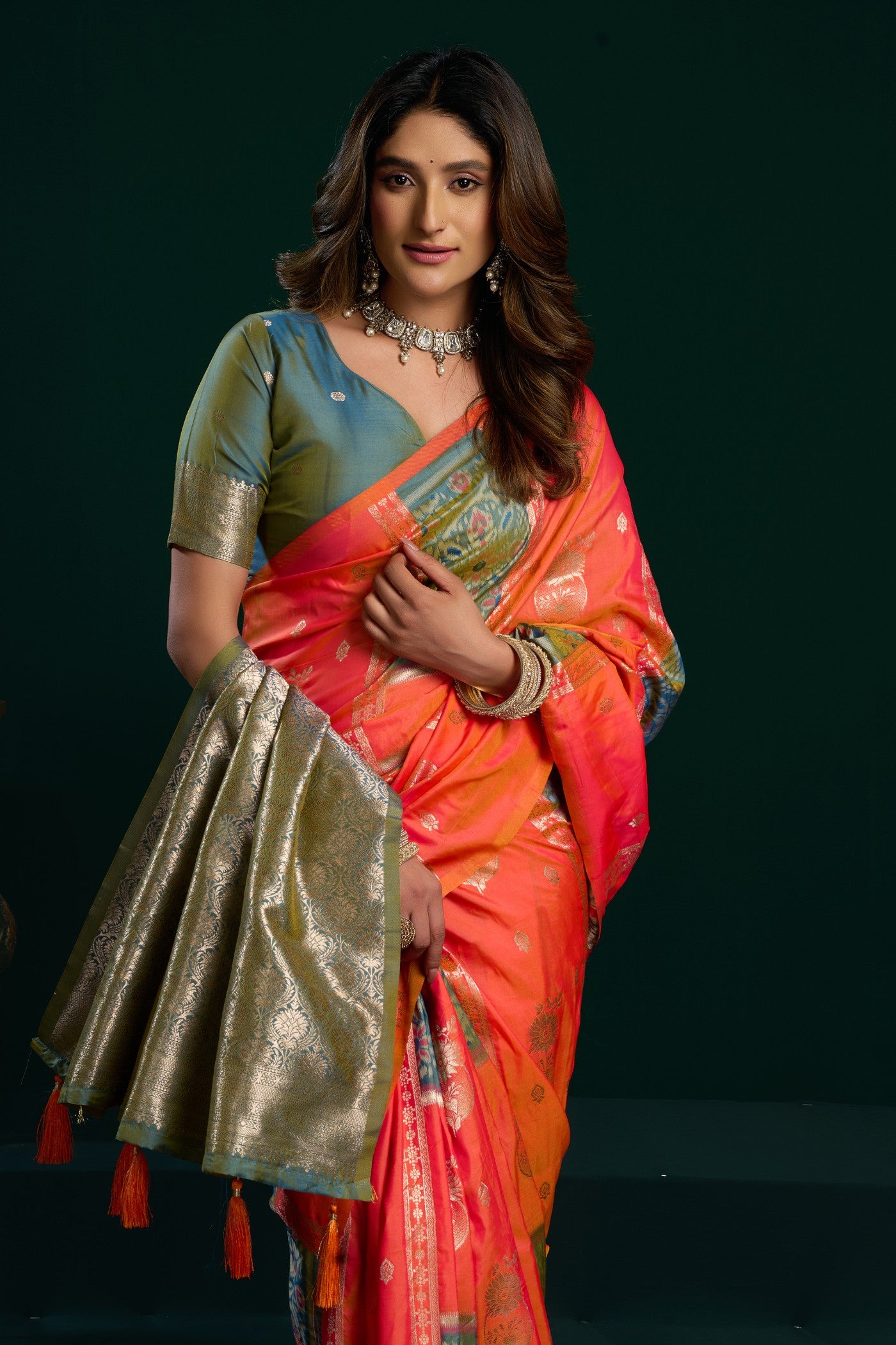 MySilkLove Oapaya Whip Orange Banarasi Handloom Soft Silk Saree