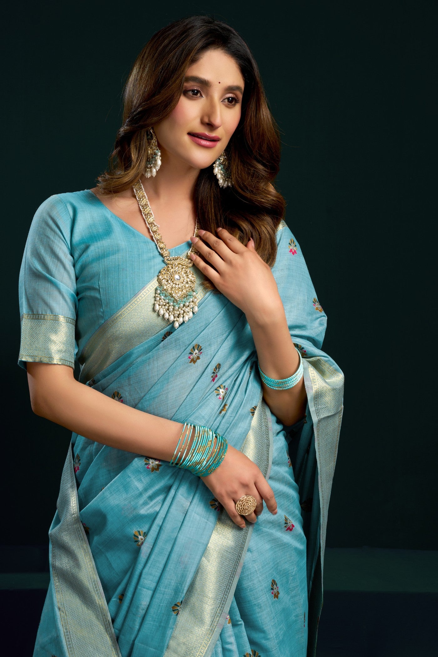 MySilkLove Baby Blue Handloom Muga Cotton Saree