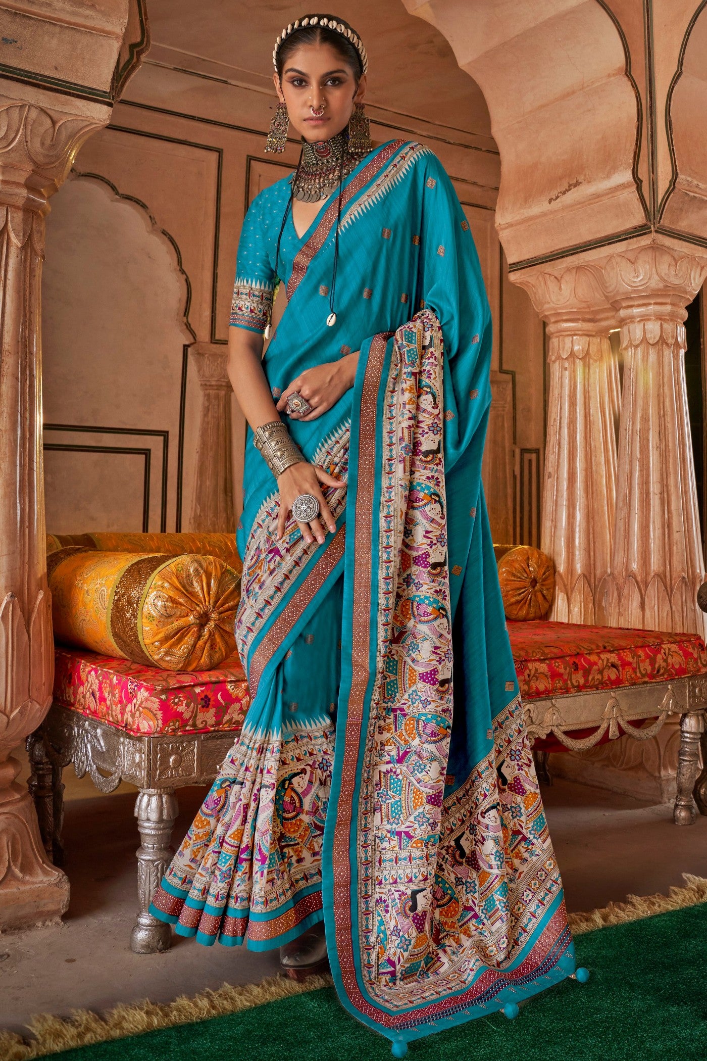 Buy MySilkLove Azure Blue Printed Patola Saree Online