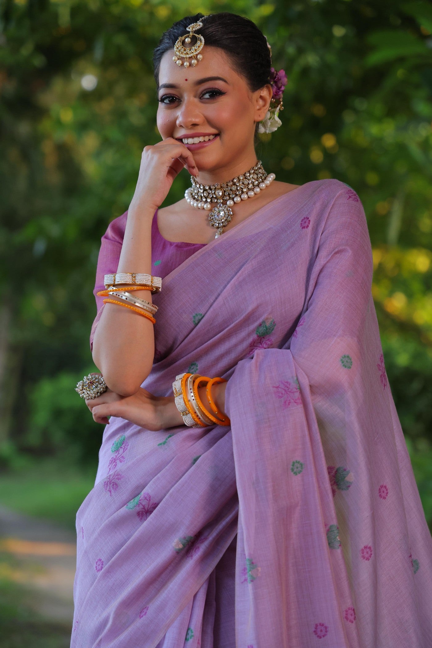 Buy MySilkLove Pastel Purple Muga Cotton Saree Online