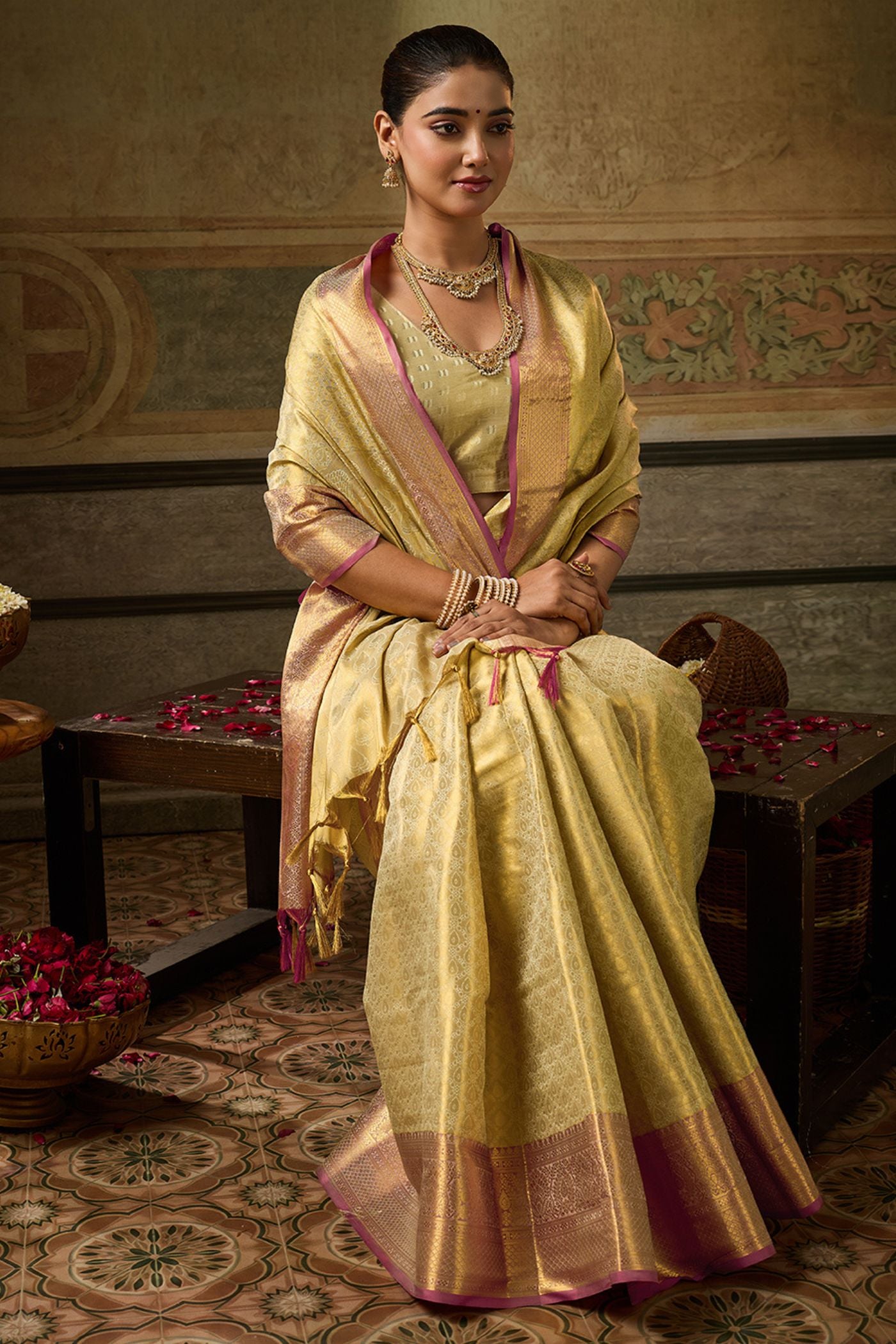 MySilkLove Frosted Cream Woven Kanjivaram Saree