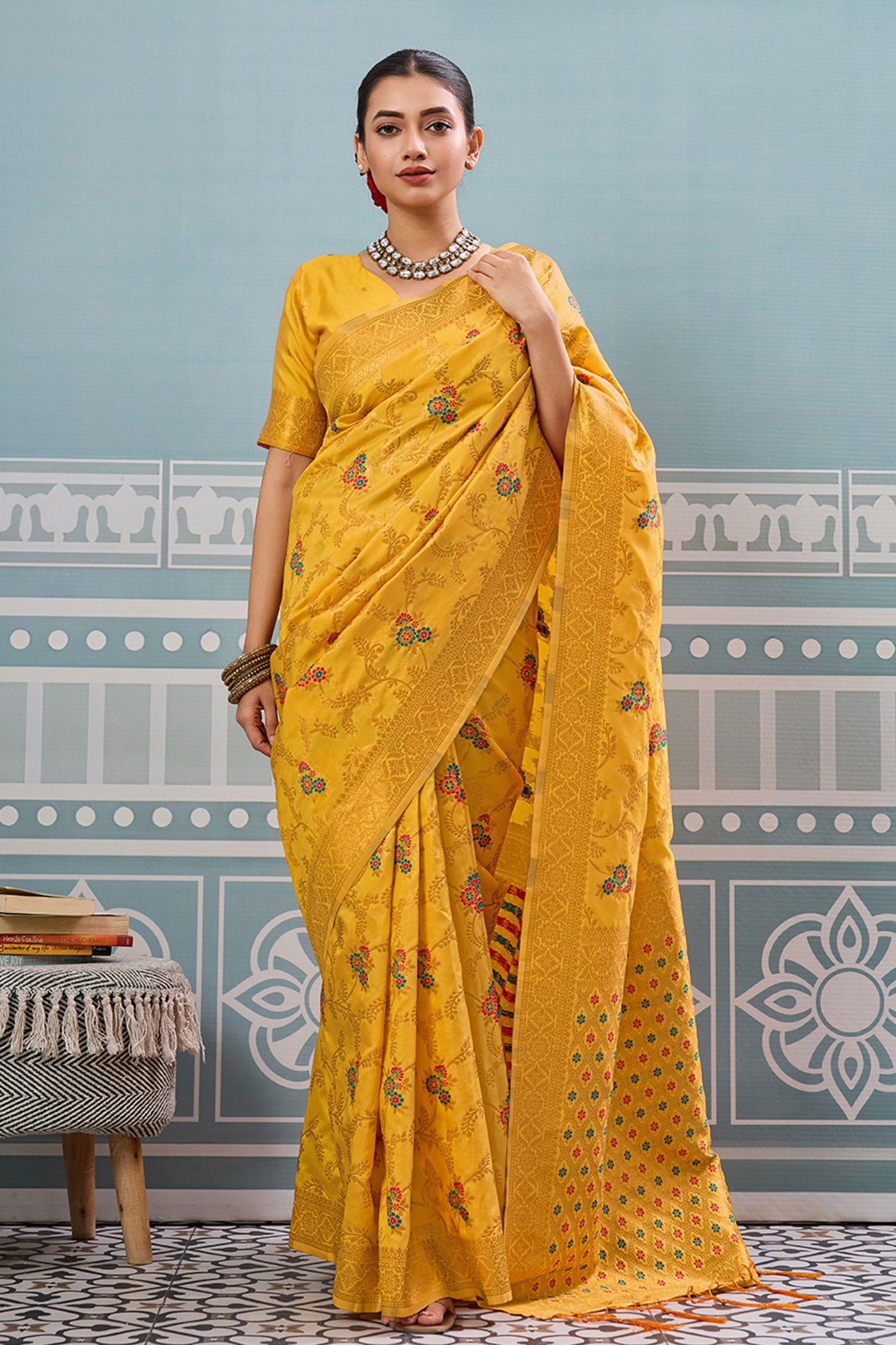 MySilkLove Citrine Yellow Woven Banarasi Saree