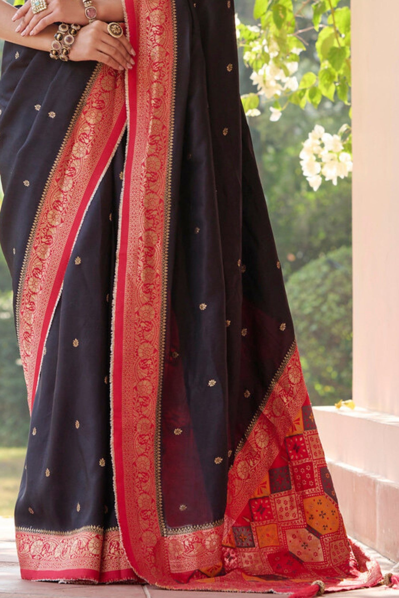 Buy MySilkLove Thunder Black and Red Banarasi Handloom Saree Online