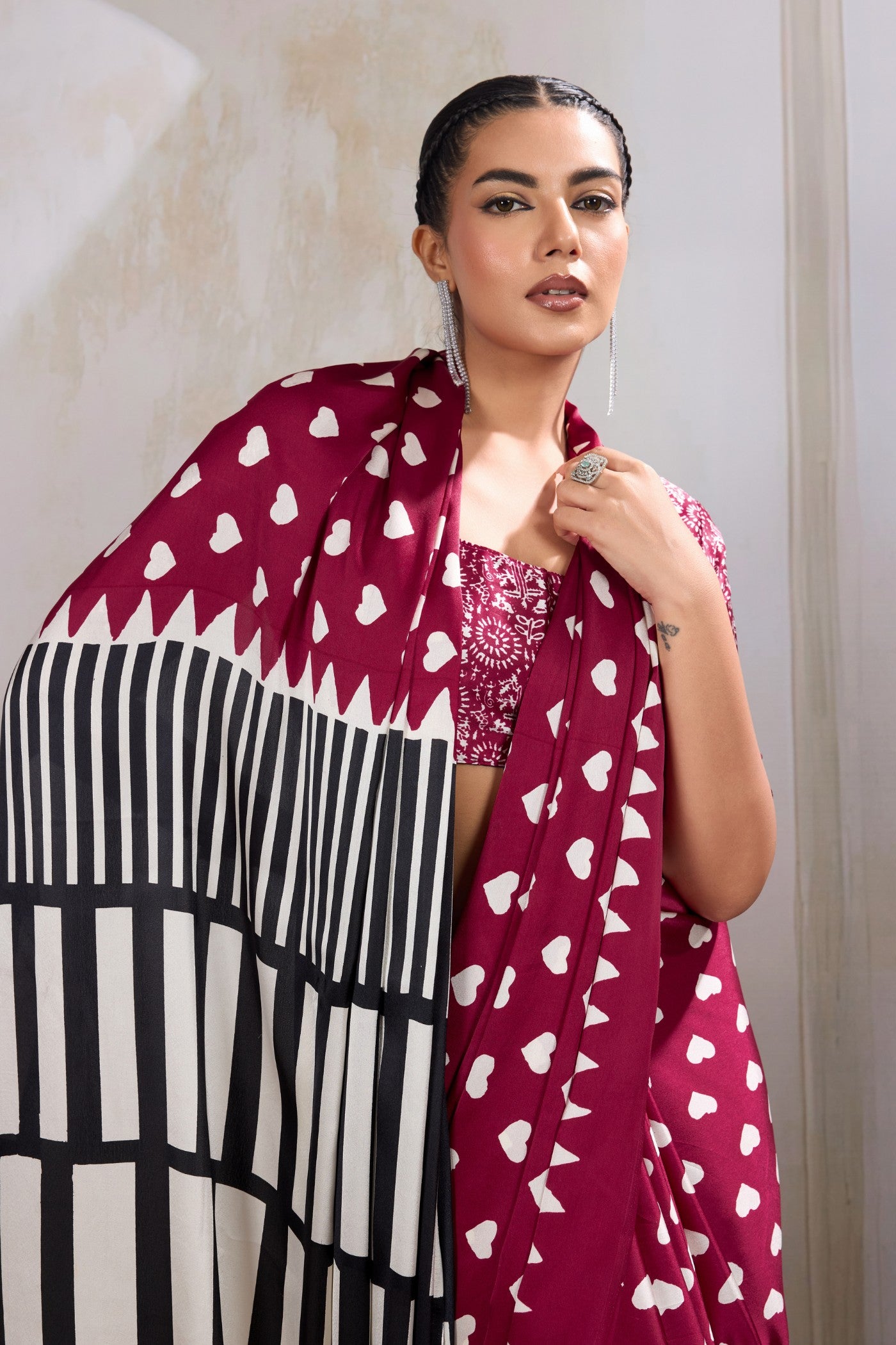 MySilkLove Geranium Red Printed Satin Crepe Silk Saree