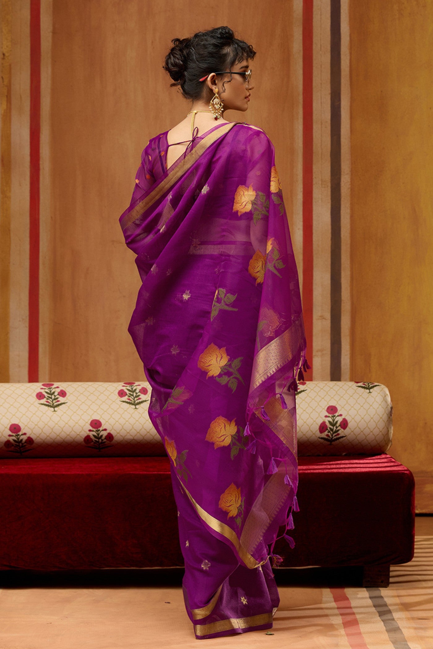Buy MySilkLove Pum Purple Handloom Muga Cotton Saree Online