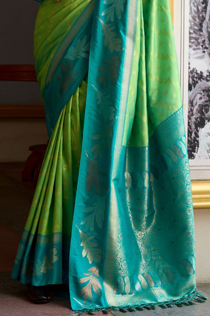 Buy MySilkLove Feijoa Green Banarasi Soft Silk Saree Online