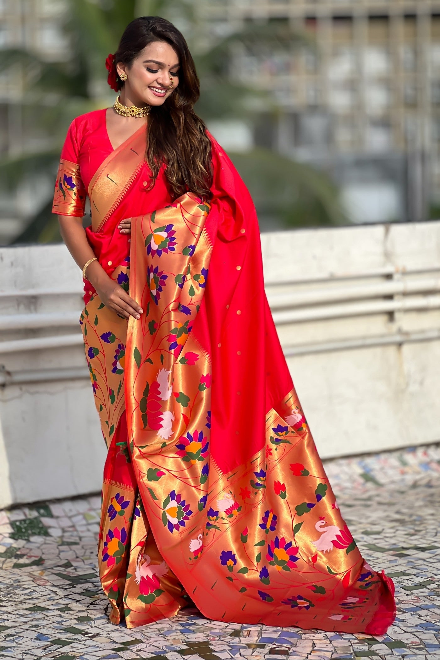 Buy MySilkLove Rufous Red Woven Paithani Saree Online
