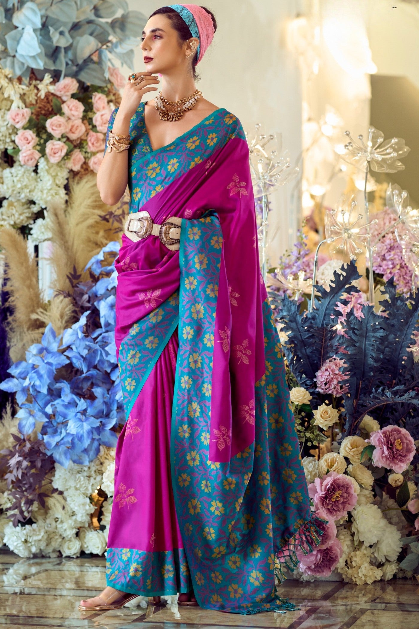 Buy MySilkLove Brilliant Rose Purple Woven Banarasi Soft Silk Saree Online