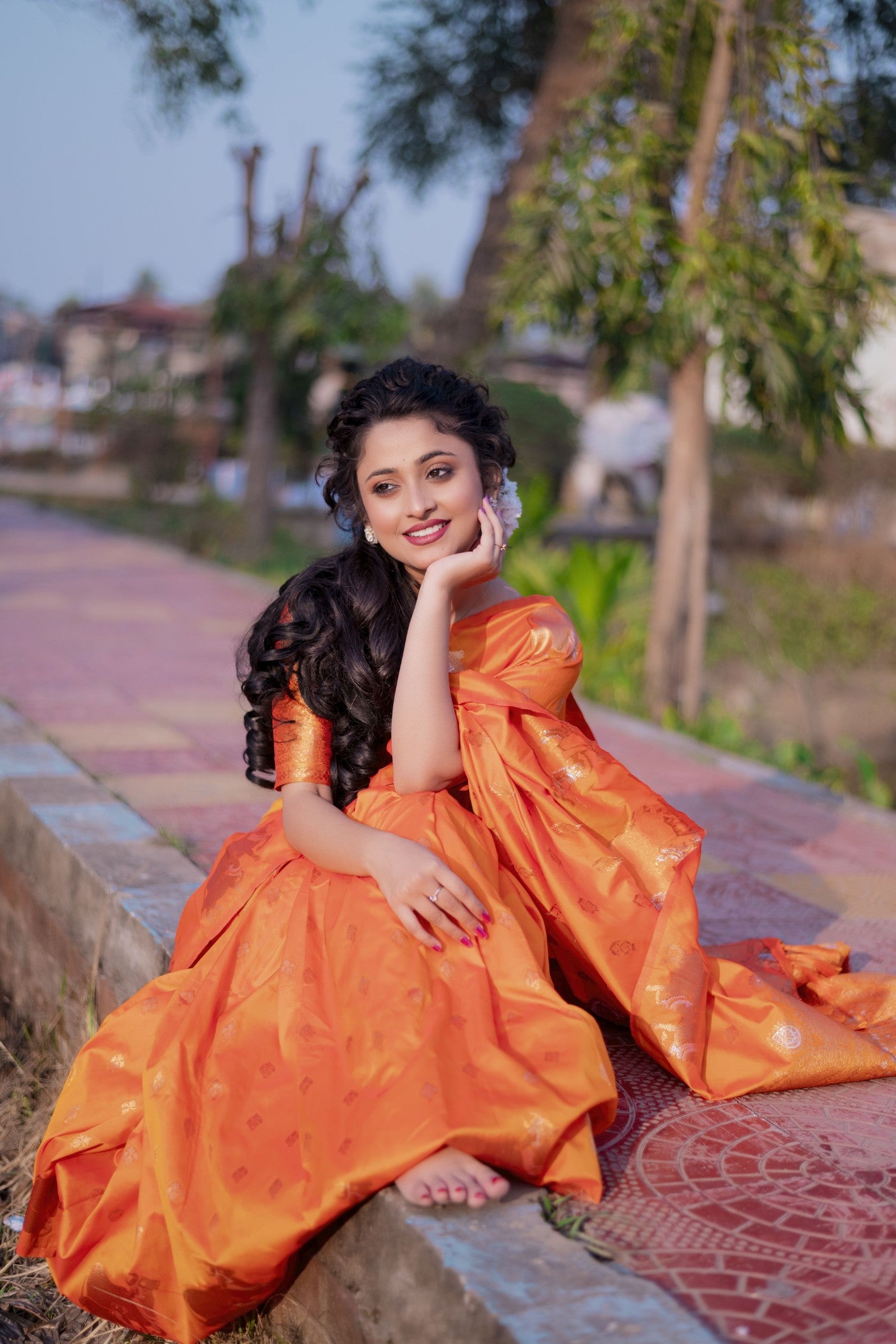 Buy MySilkLove Fulvous Orange Woven Banarasi Saree Online