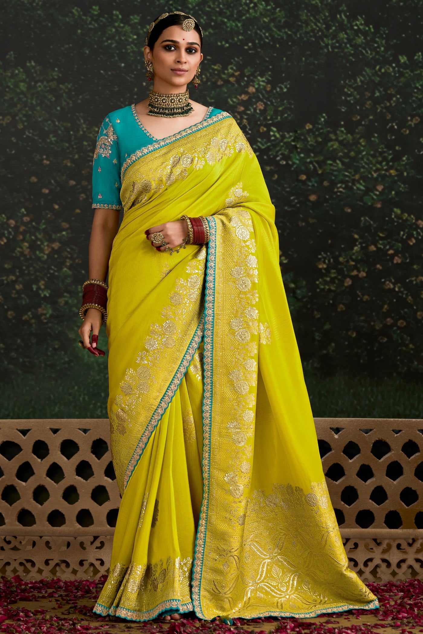 Buy MySilkLove Volt Yellow Designer Banarasi Saree Online