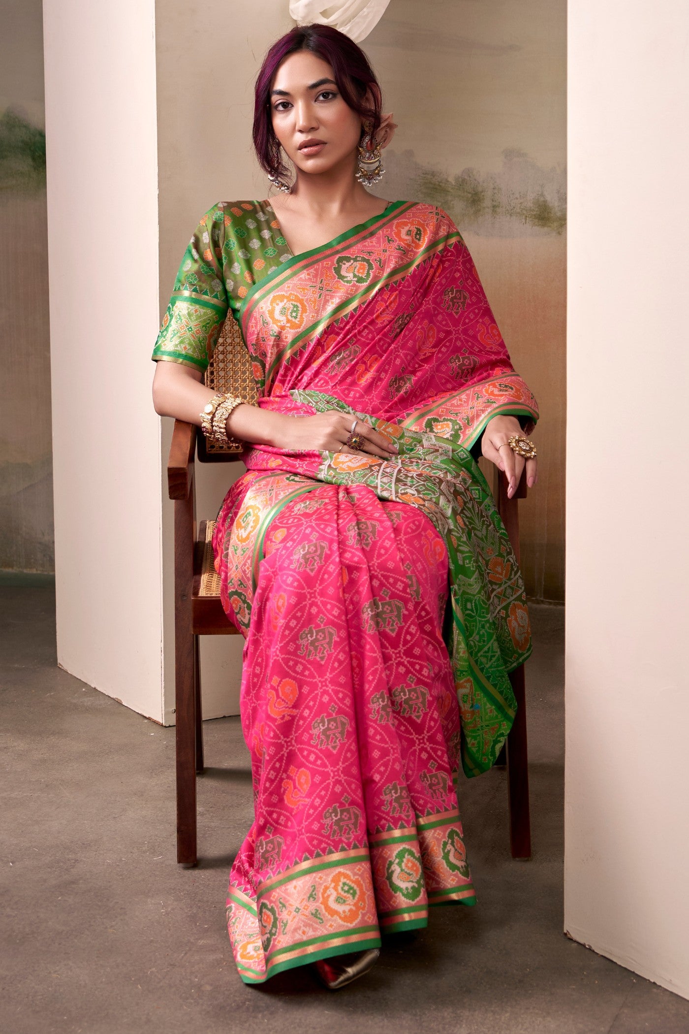 Buy MySilkLove European Pink Woven Patola Silk Saree Online