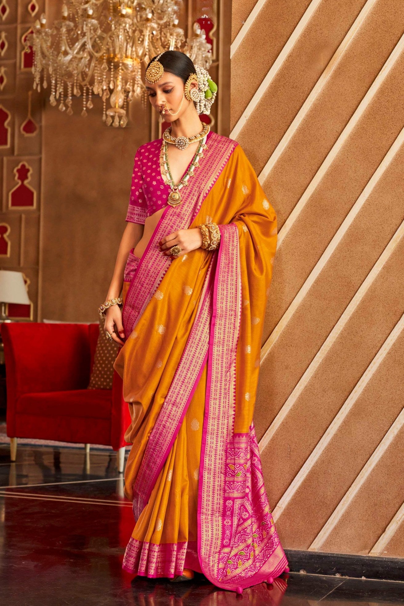 Buy MySilkLove Bright Sun Yellow Printed Patola Saree Online