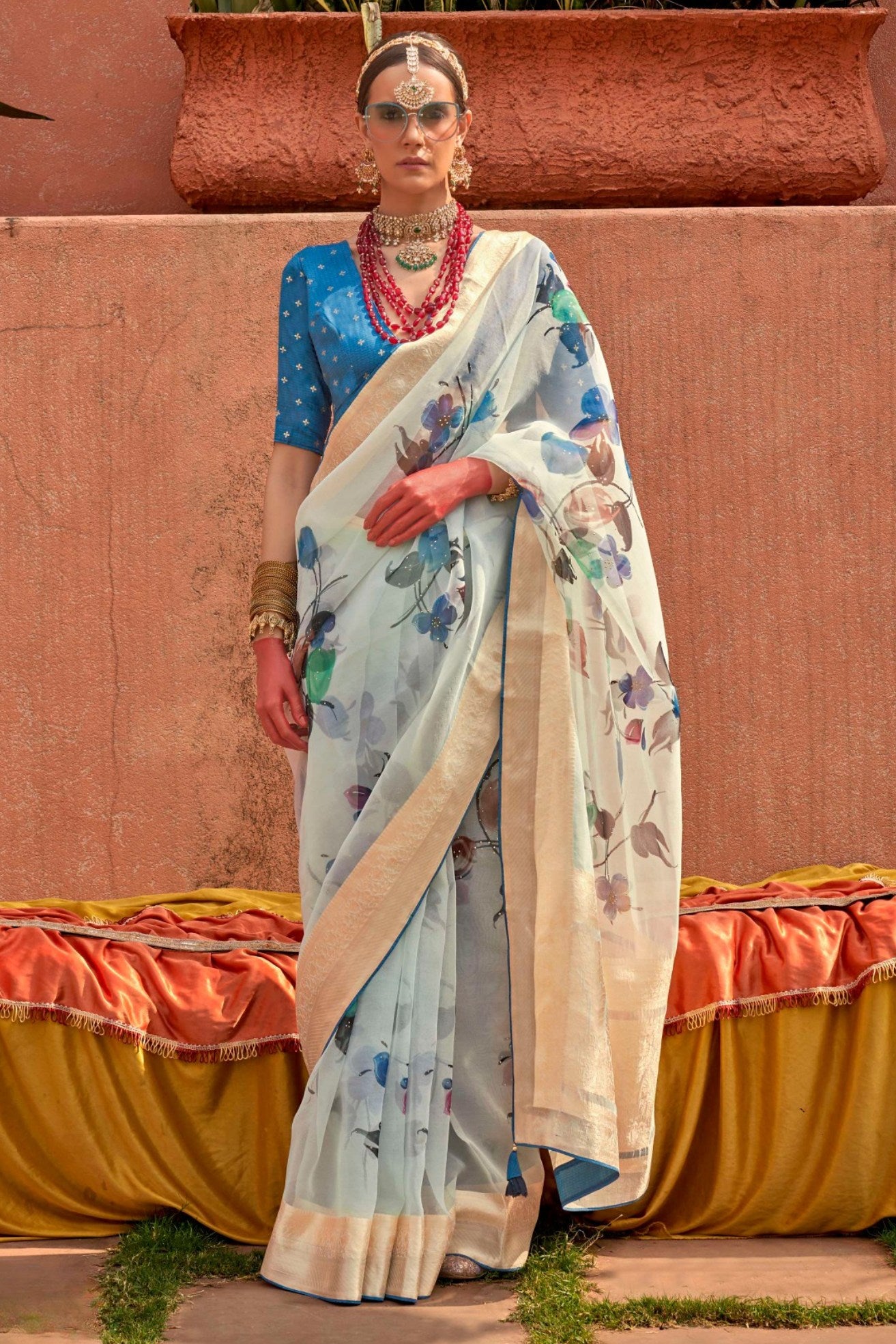 Buy MySilkLove Blue Shade Zari Woven Organza Saree Online