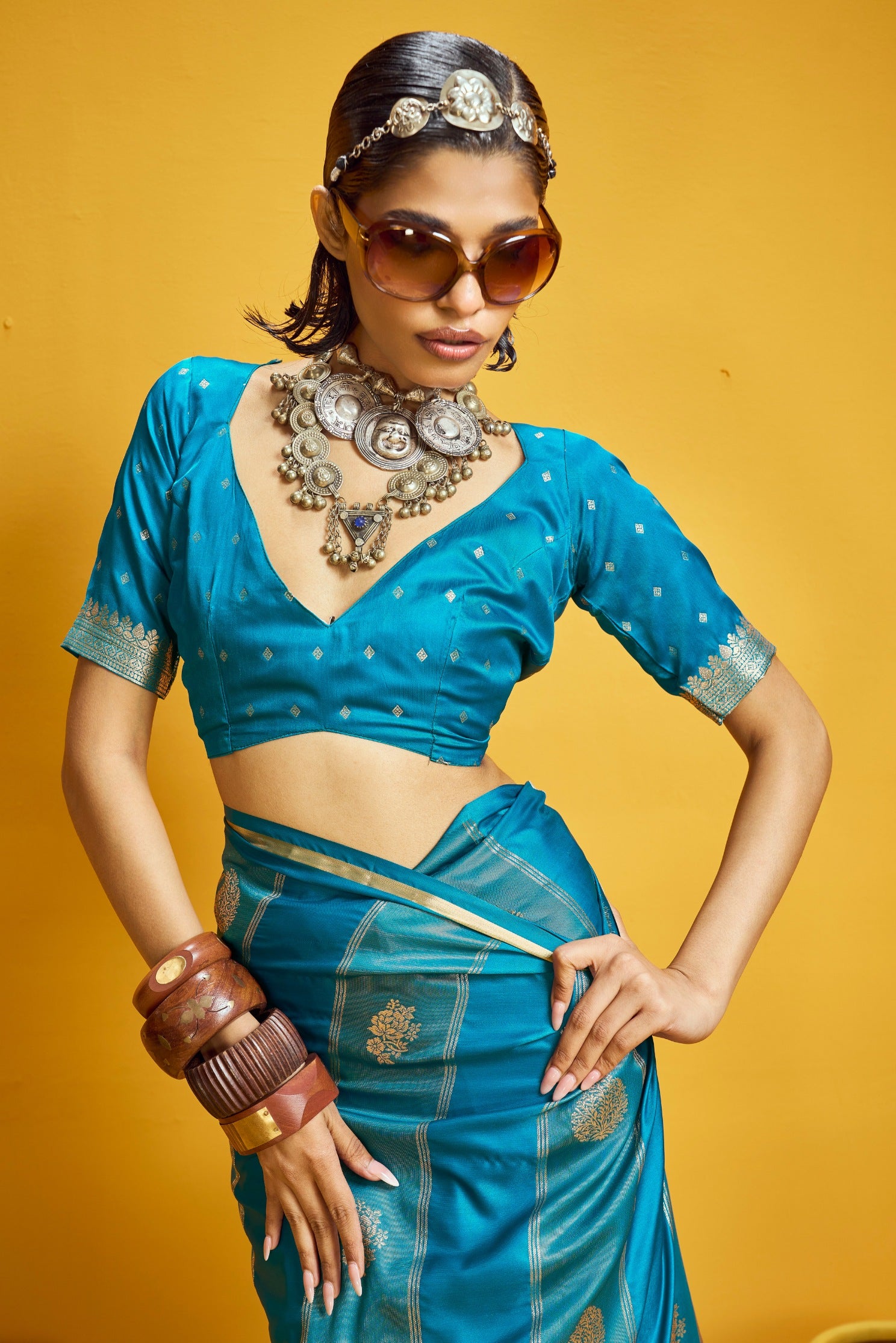 Buy MySilkLove Liberty Blue Banarasi Handloom Satin Silk Saree Online