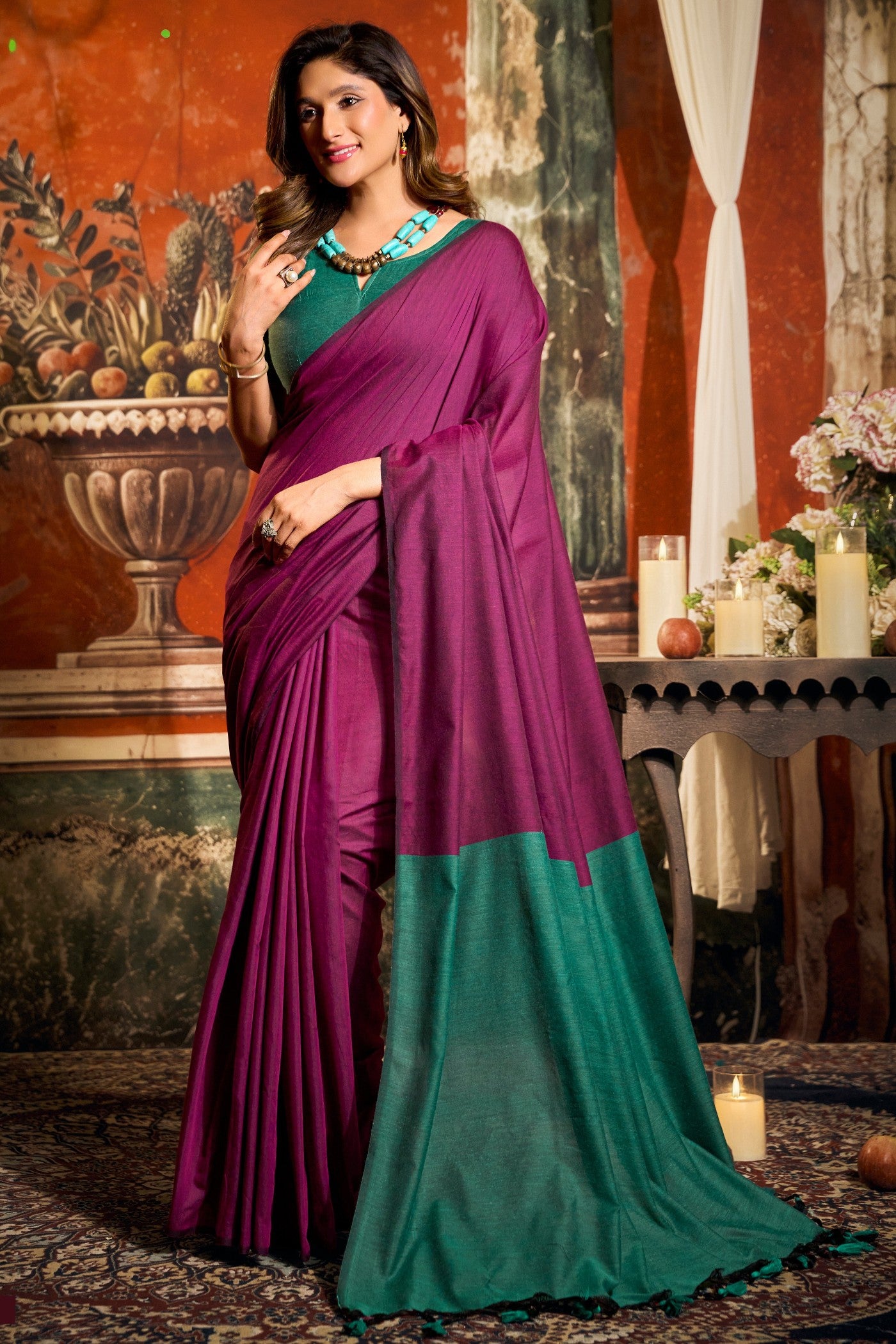 Buy MySilkLove Heather Purple Handloom Mul Mul Cotton Saree Online
