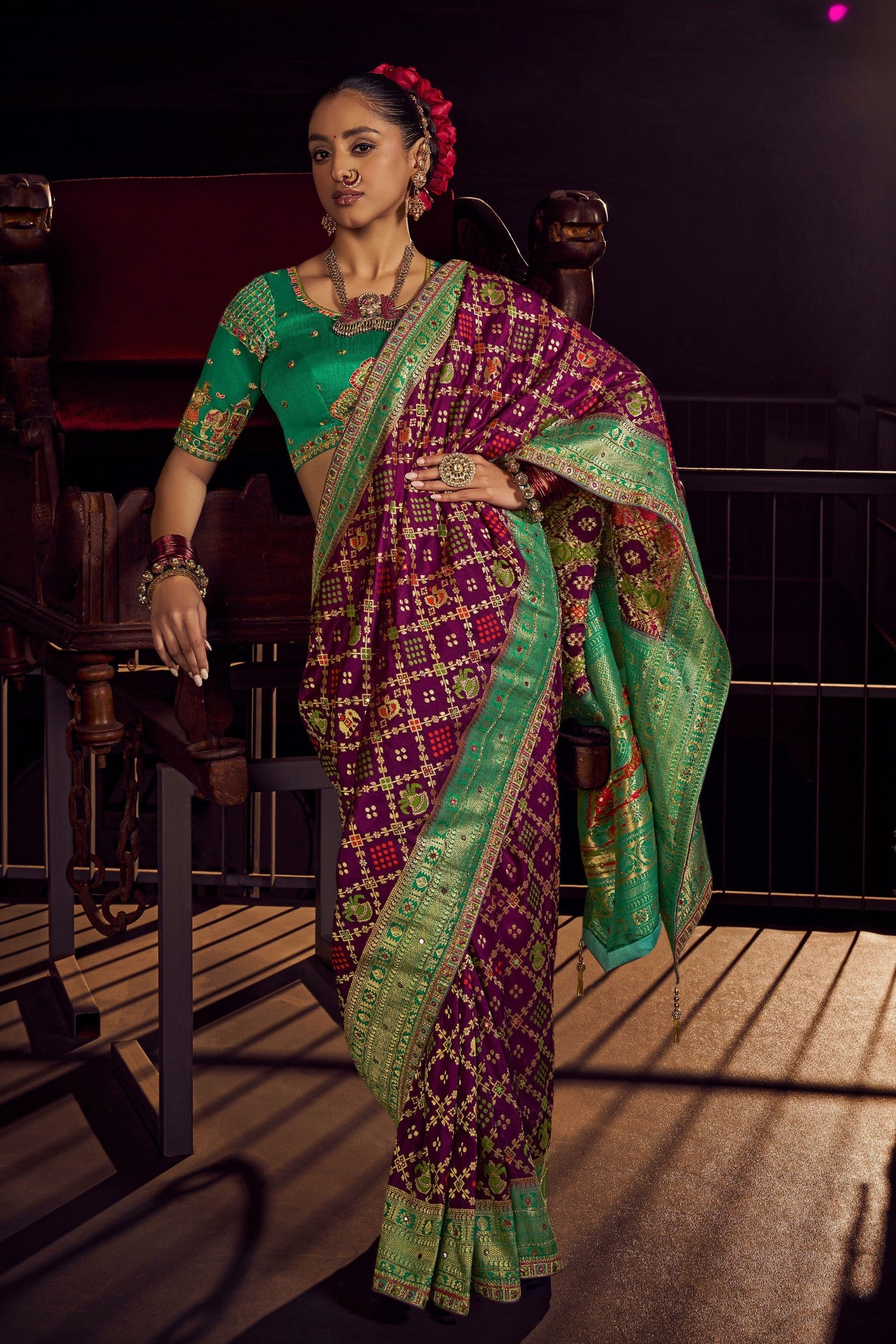 Buy MySilkLove Heath Purple Designer Banarasi Dola Silk Saree Online