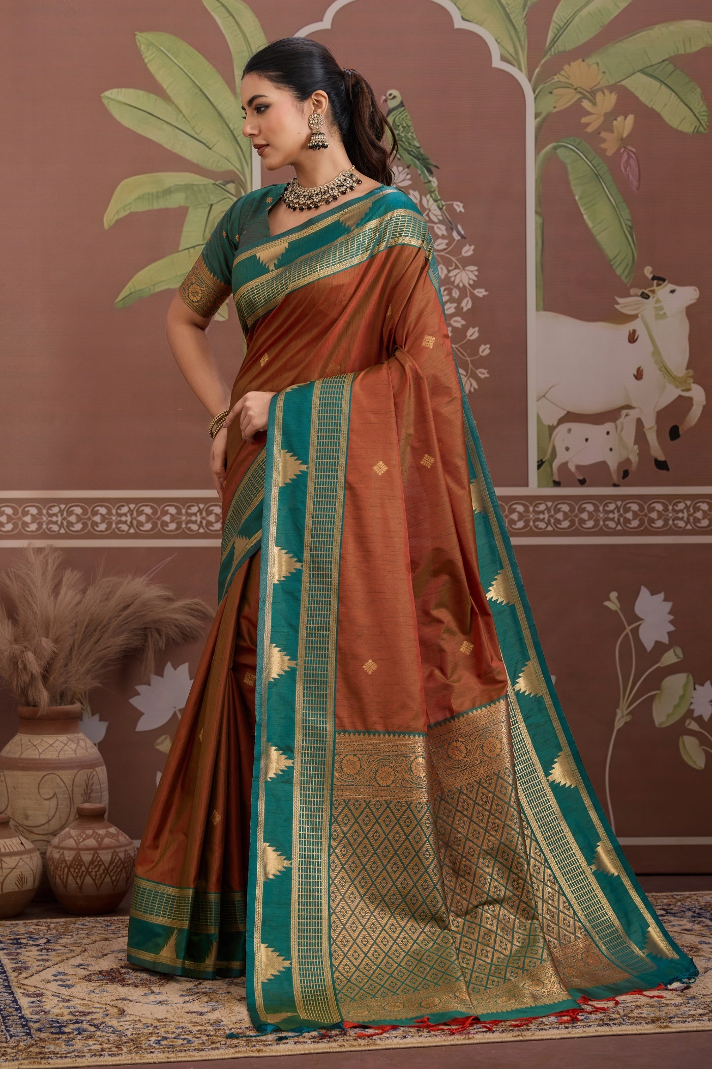 Buy MySilkLove Mahogany Brown Handloom Tussar Silk Saree Online