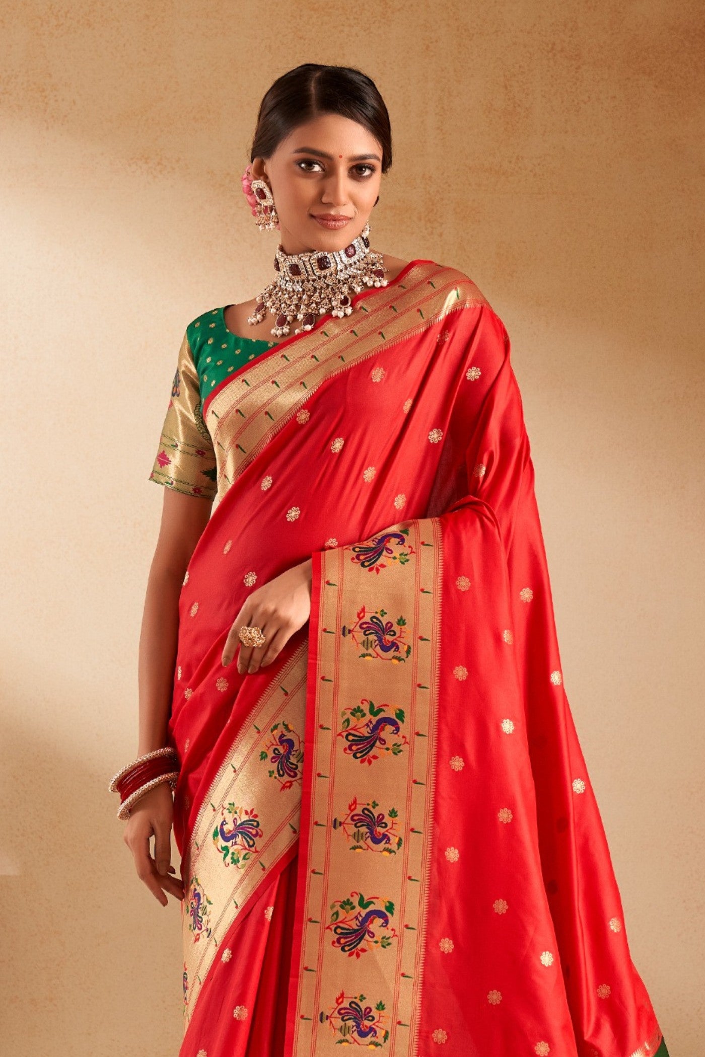 Buy MySilkLove Cornell Red Woven Paithani Saree Online