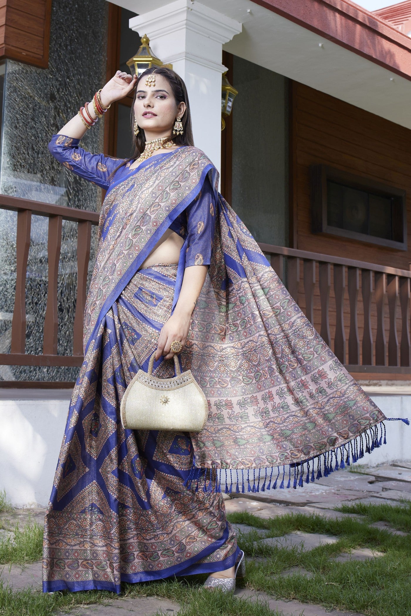 Buy MySilkLove Piction Blue Banarasi Digital Printed Saree Online