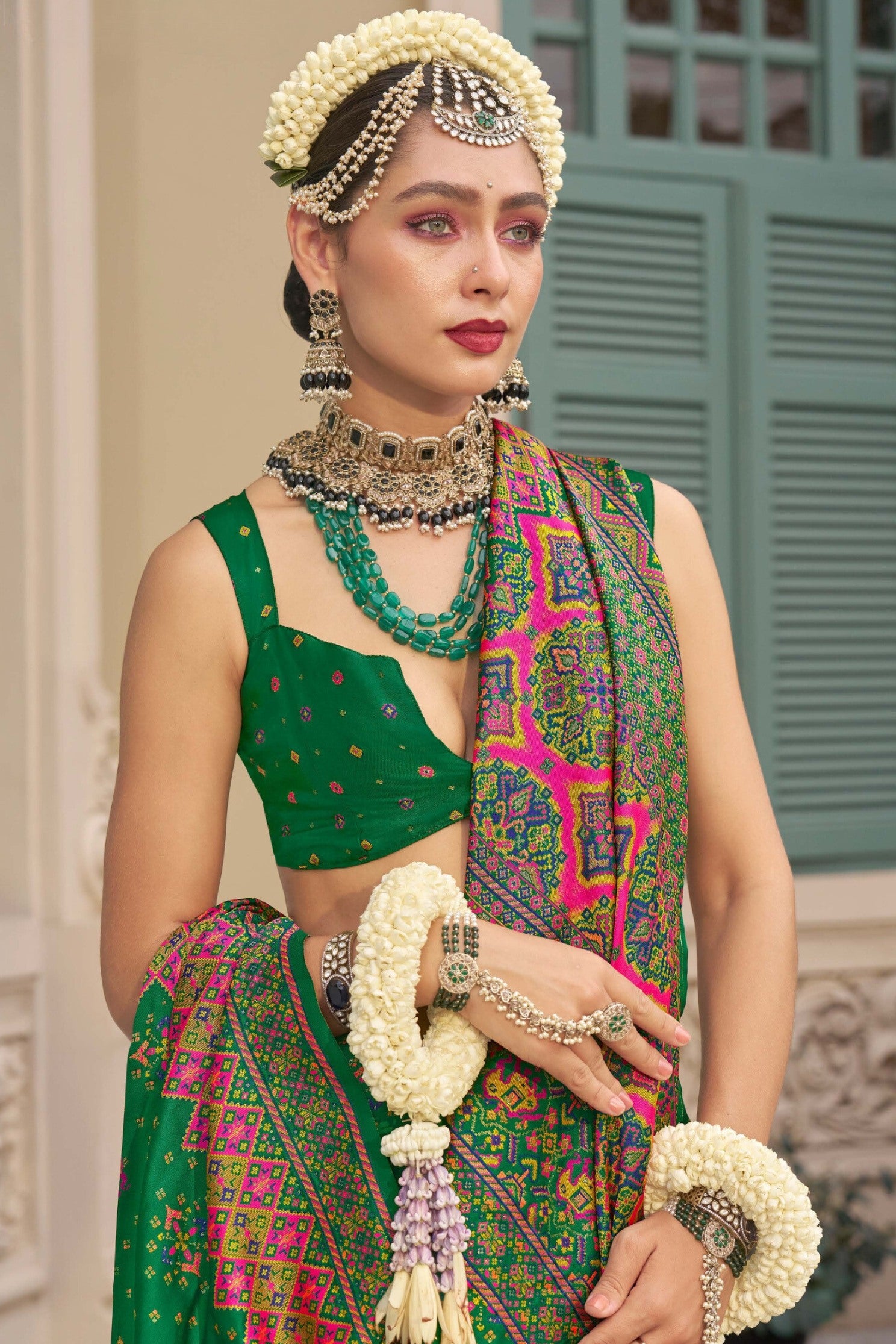 Buy MySilkLove Plant Green Printed Kashmiri Jamewar Silk Saree Online