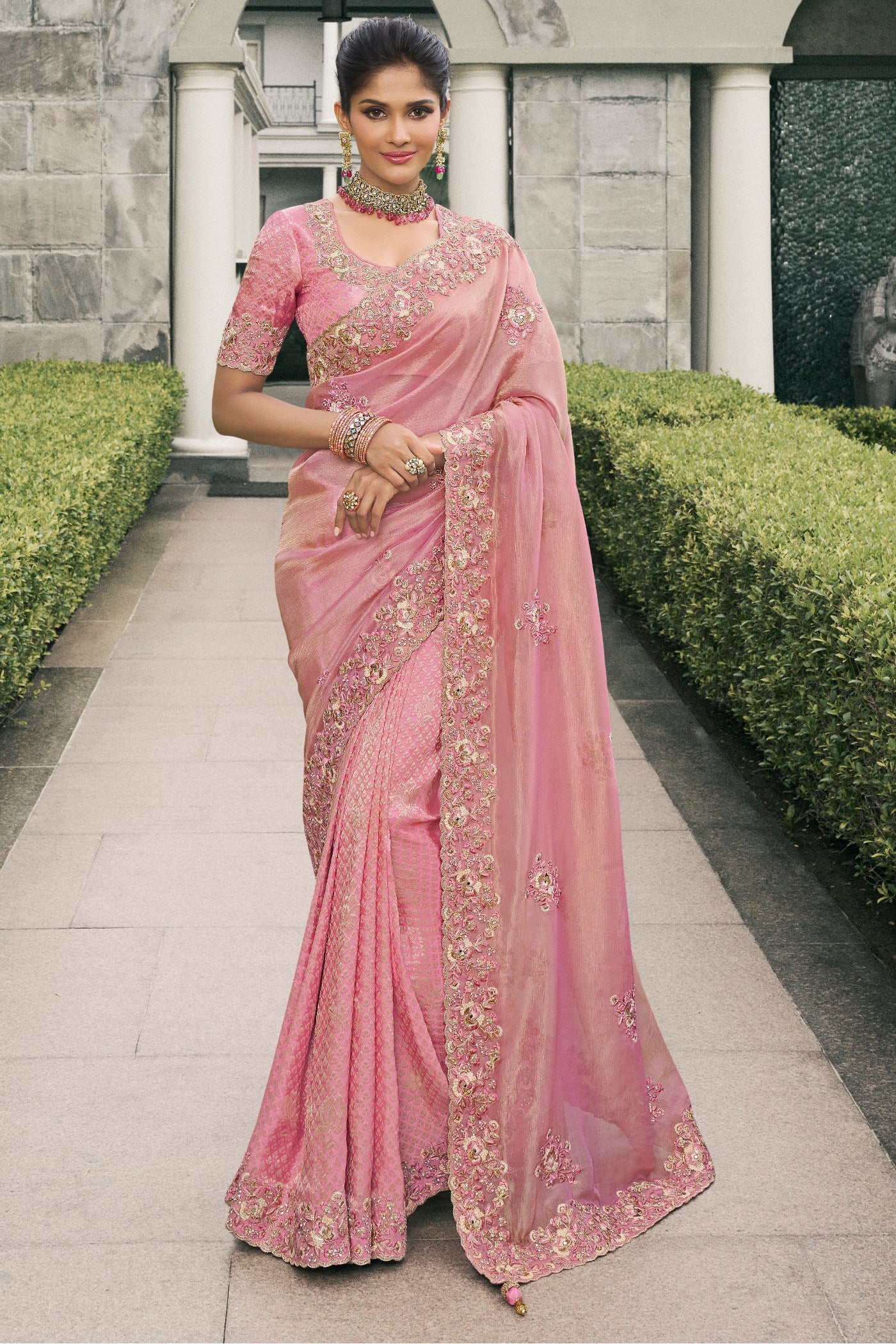 Buy MySilkLove Mauvelous Pink Banarasi Designer Embroidered Saree Online