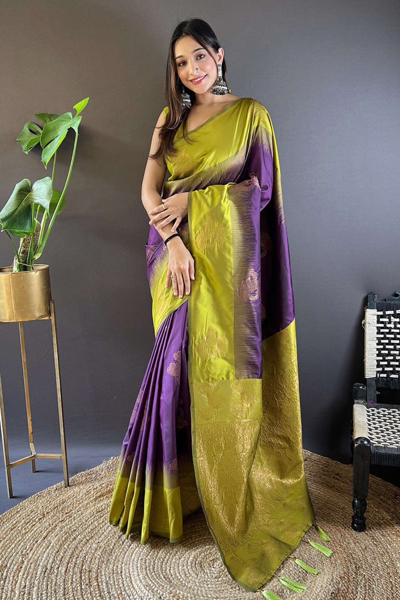 Buy MySilkLove Violet Purple Woven Banarasi Saree Online