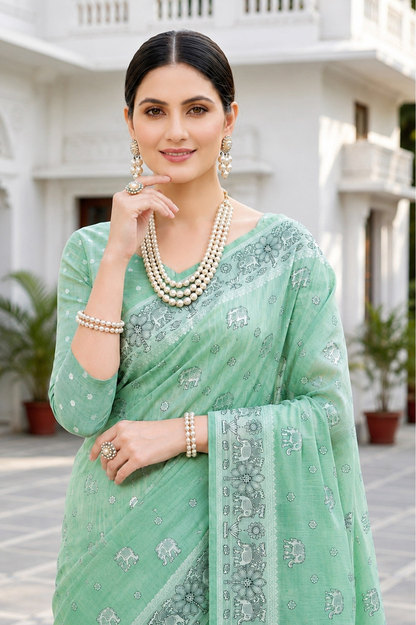 Buy MySilkLove Summer Green Soft Cotton Printed Saree Online
