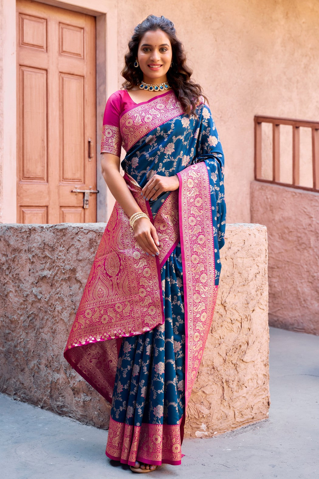 Buy MySilkLove Argentinian Blue Woven Banarasi Soft Silk Saree Online