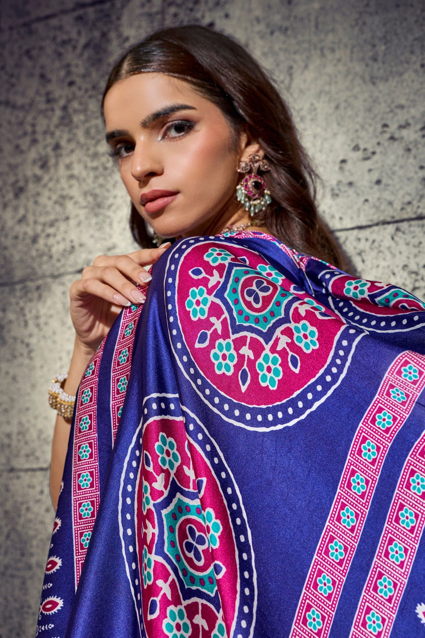 Buy MySilkLove Han Purple Modal Ajrakh Satin Printed Silk Saree Online